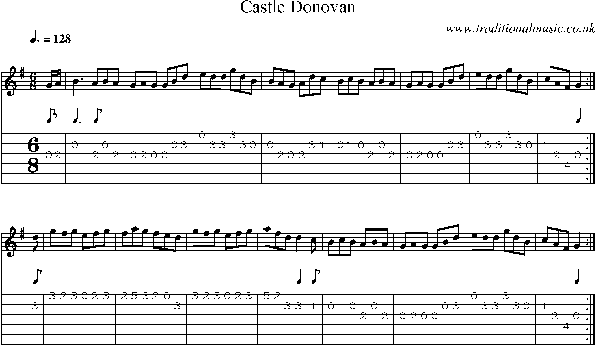 Music Score and Guitar Tabs for Castle Donovan