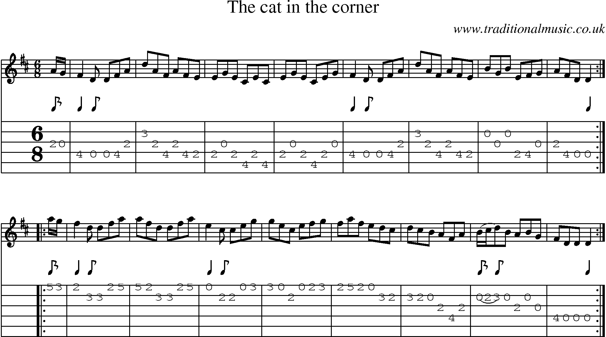 Music Score and Guitar Tabs for Cat In The Corner