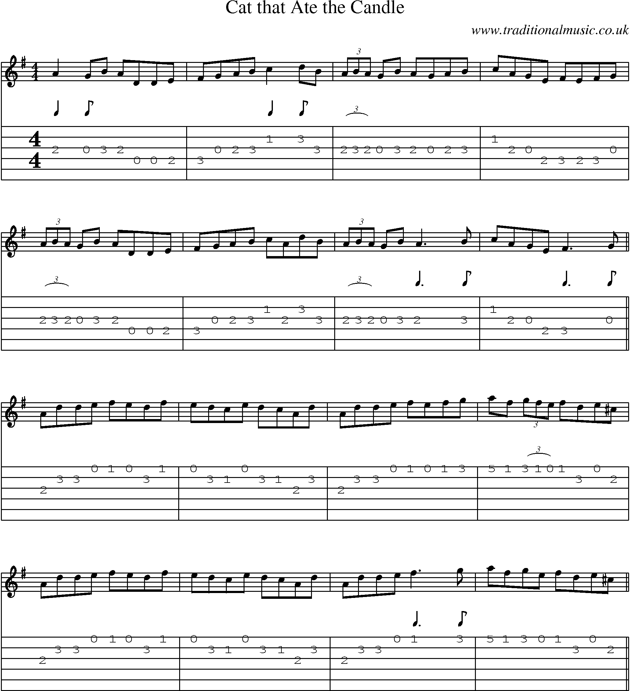 Music Score and Guitar Tabs for Cat That Ate Candle
