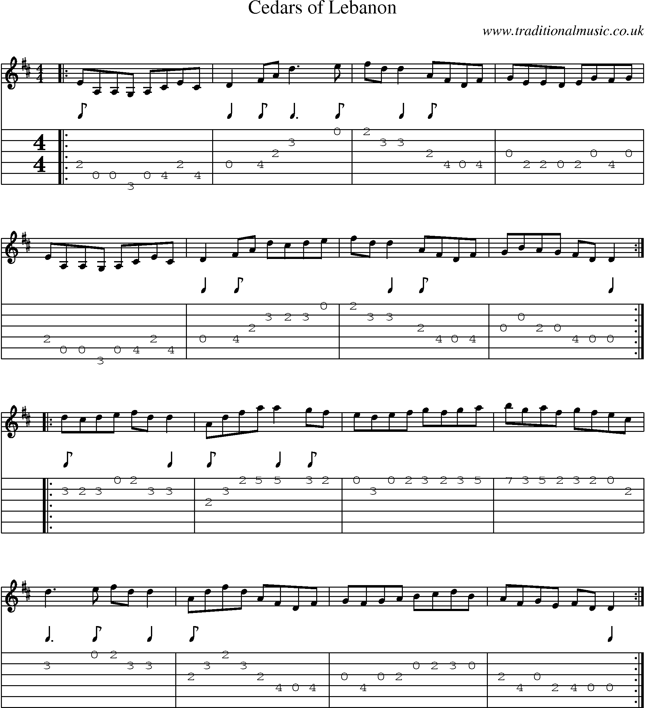 Music Score and Guitar Tabs for Cedars Of Lebanon