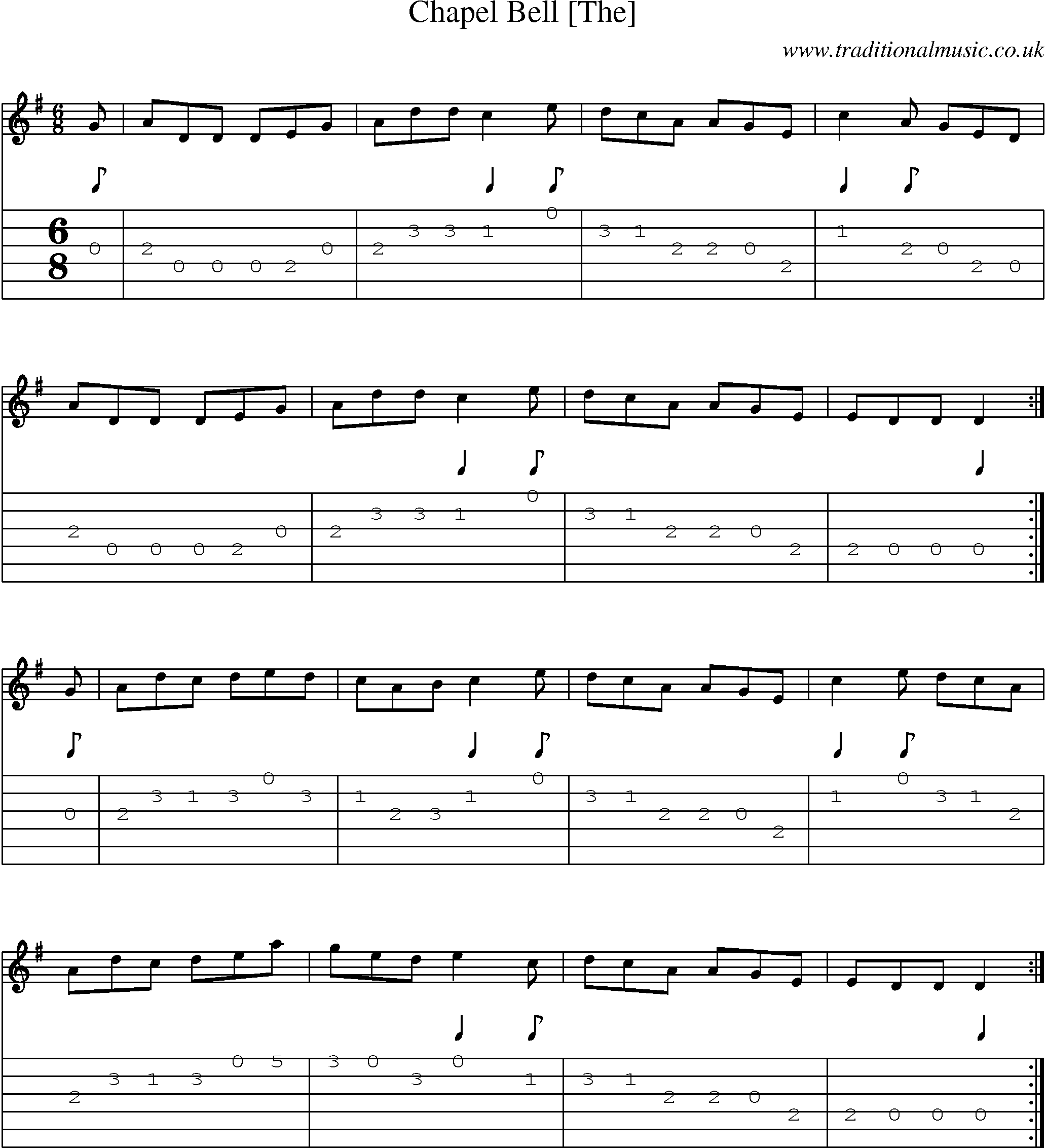 Music Score and Guitar Tabs for Chapel Bell