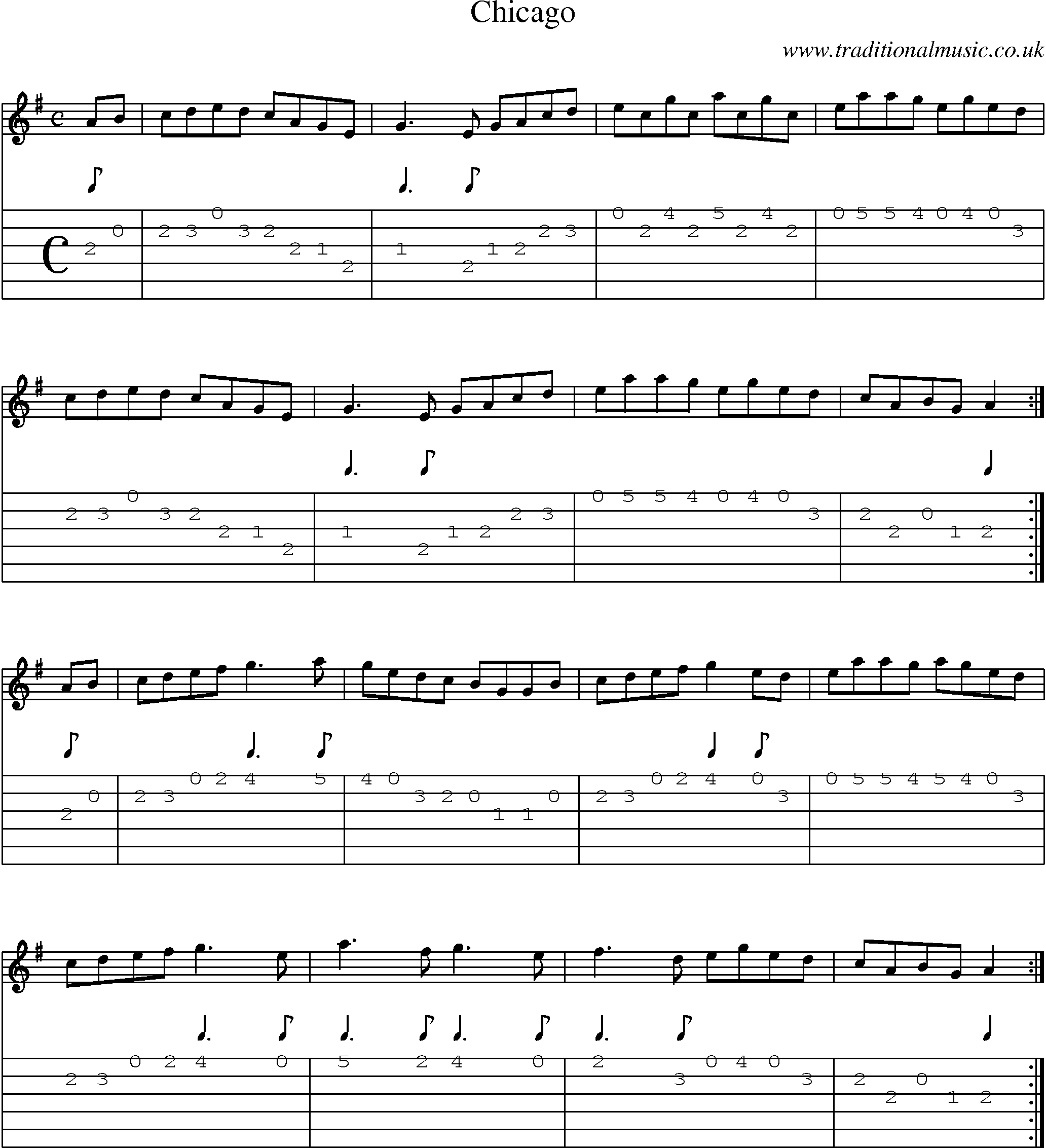 Music Score and Guitar Tabs for Chicago