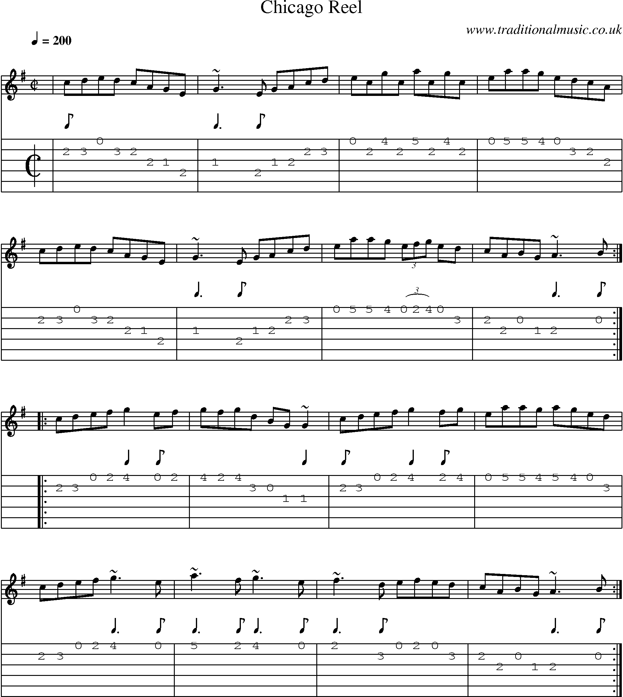 Music Score and Guitar Tabs for Chicago Reel