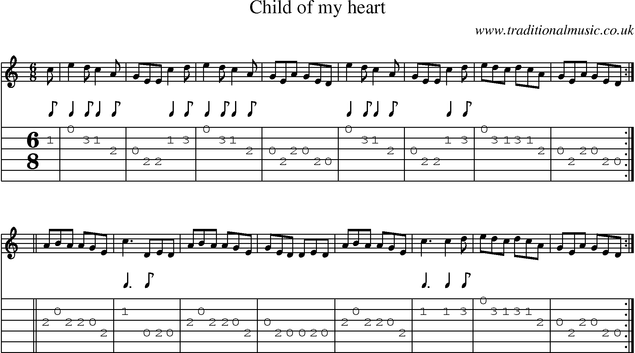 Music Score and Guitar Tabs for Child Of My Heart