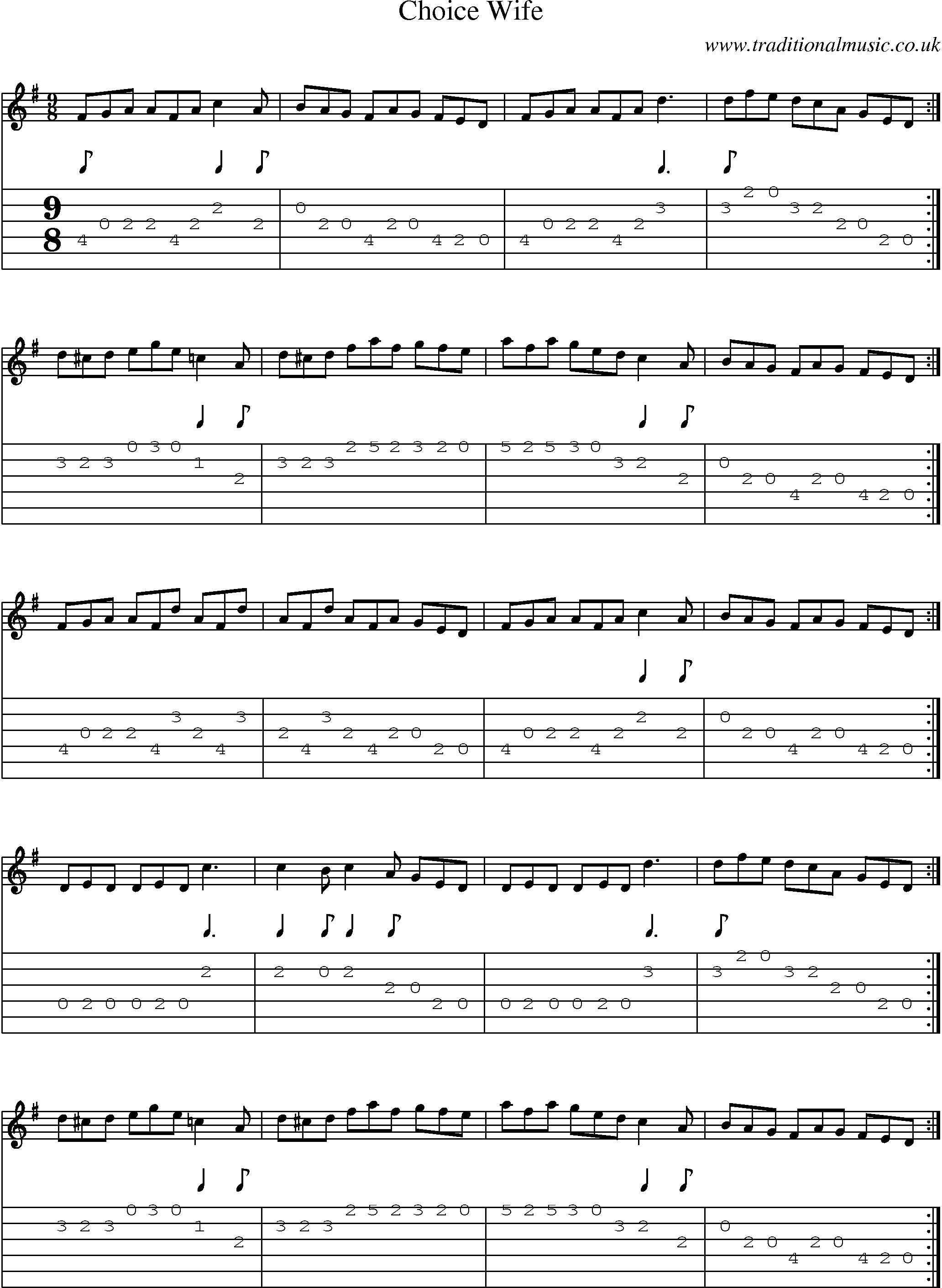 Music Score and Guitar Tabs for Choice Wife