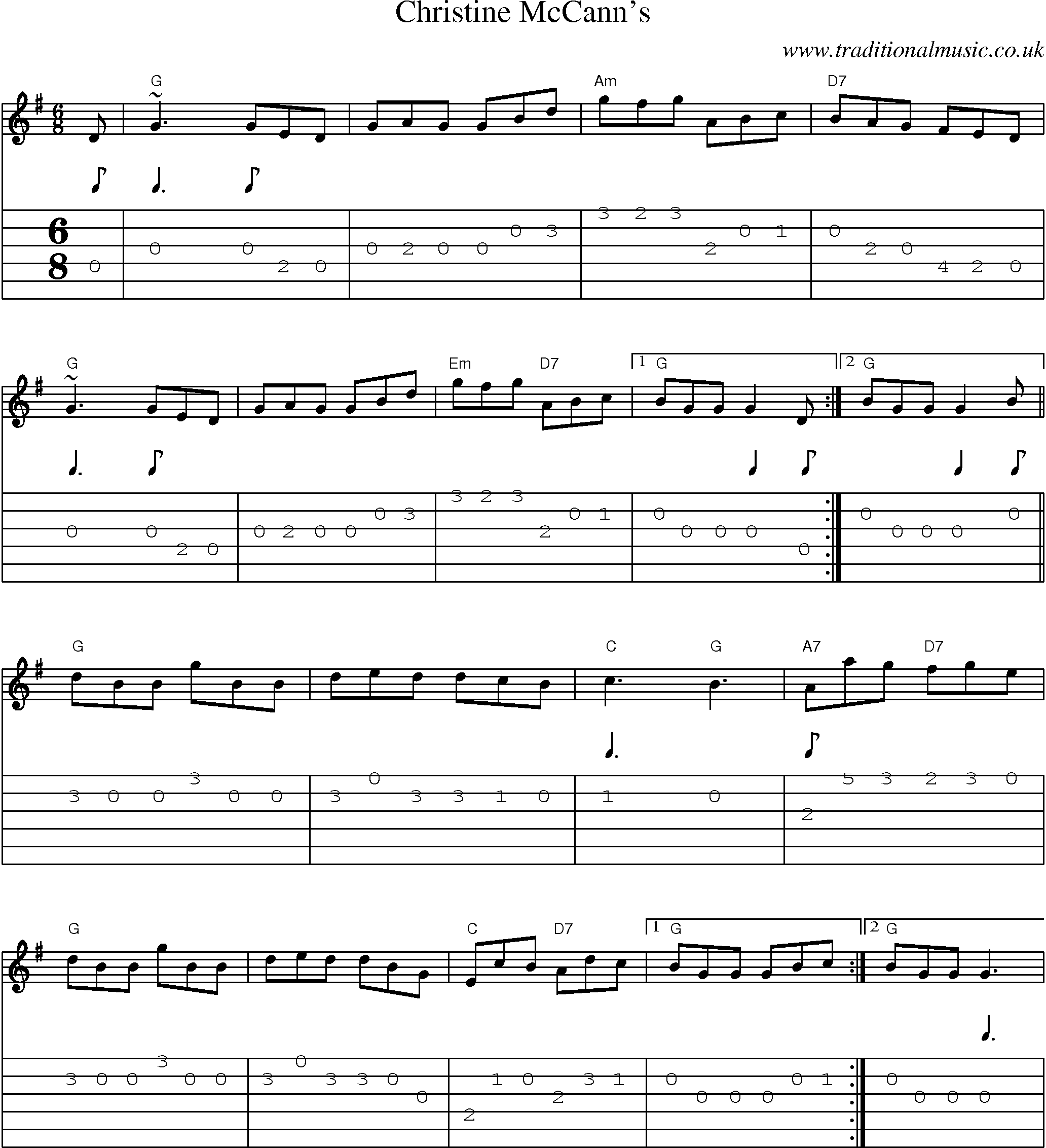 Music Score and Guitar Tabs for Christine Mccanns