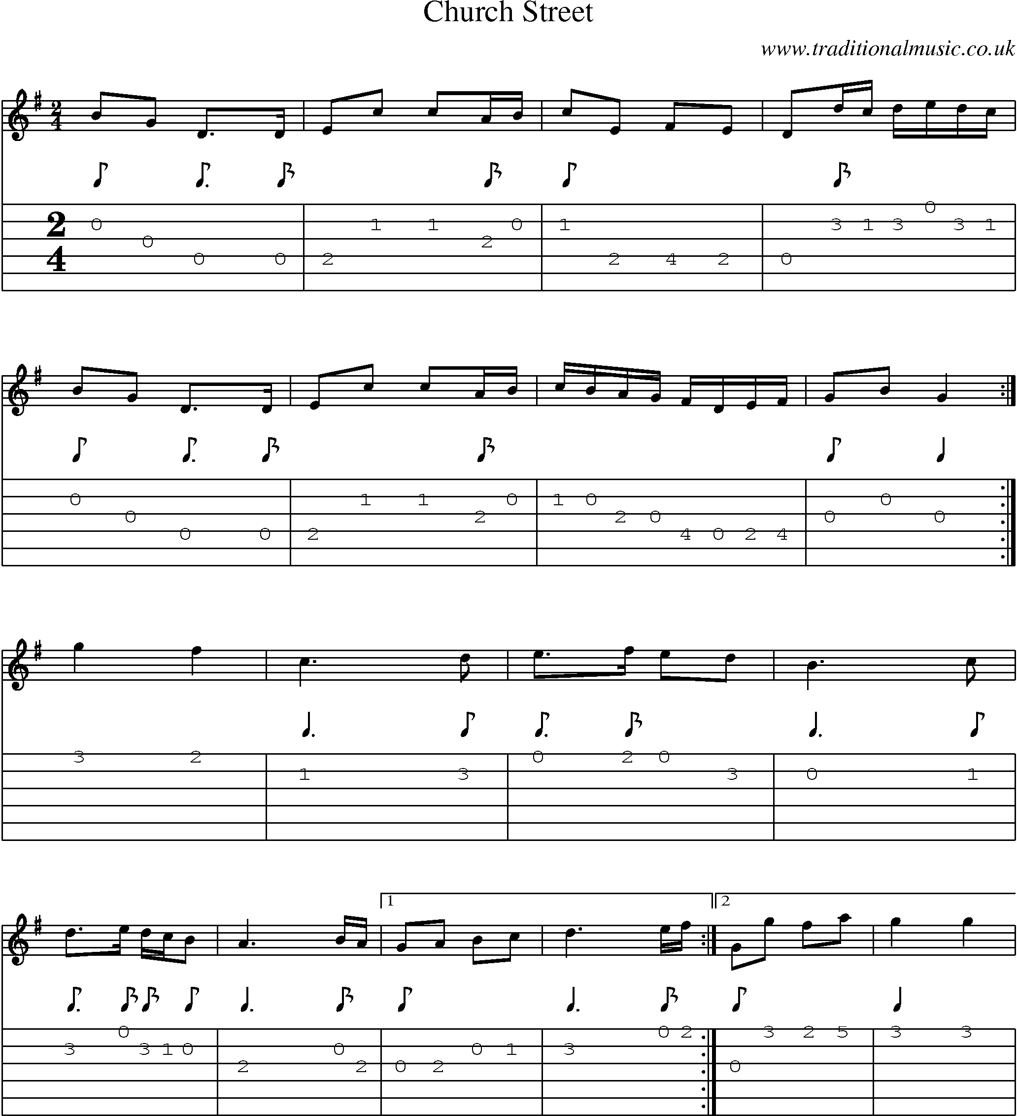 Music Score and Guitar Tabs for Church Street