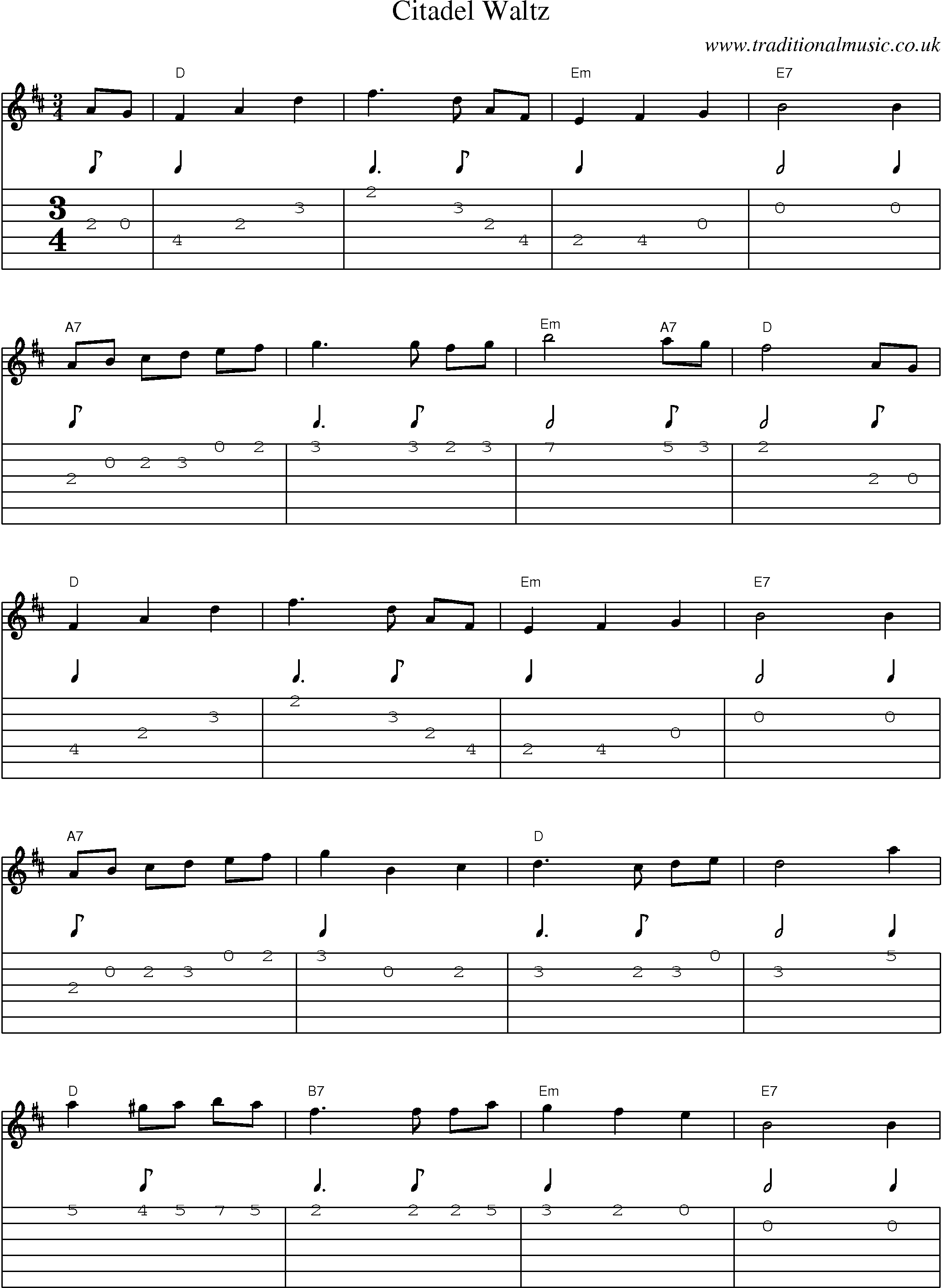 Music Score and Guitar Tabs for Citadel Waltz