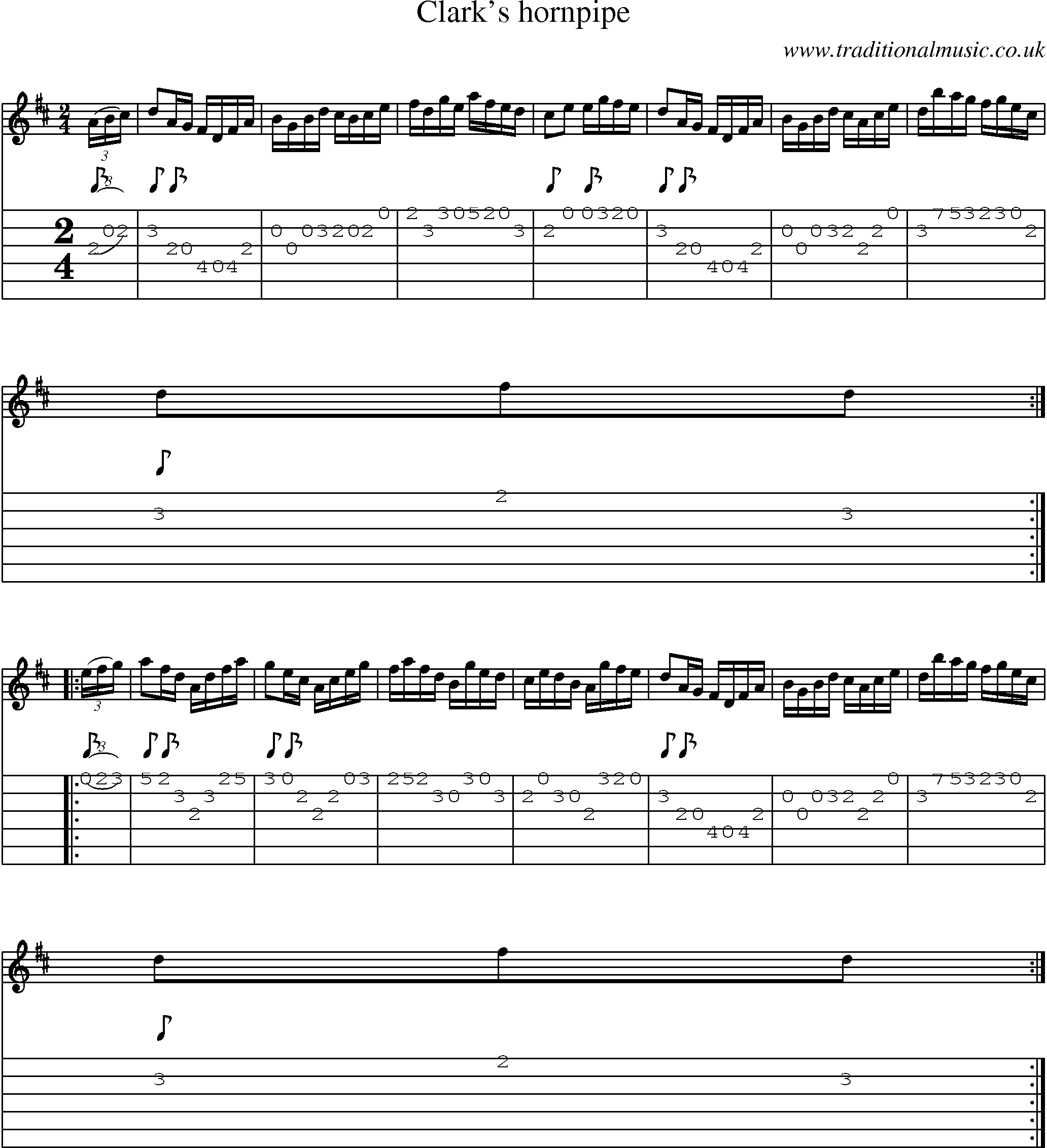Music Score and Guitar Tabs for Clarks Hornpipe