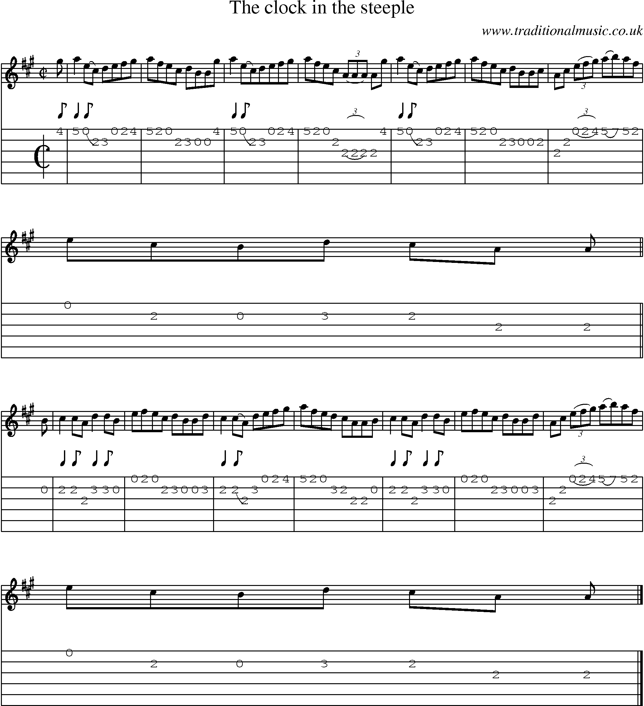 Music Score and Guitar Tabs for Clock In The Steeple