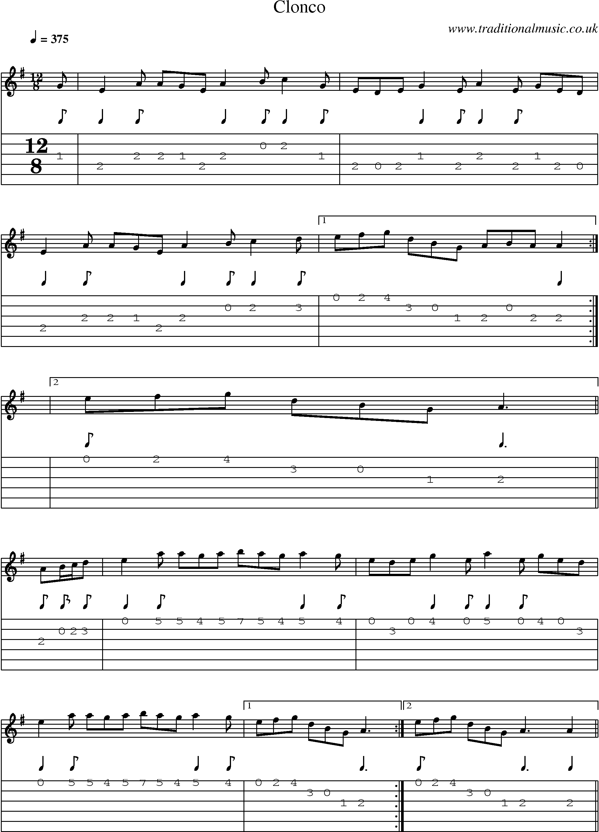 Music Score and Guitar Tabs for Clonco