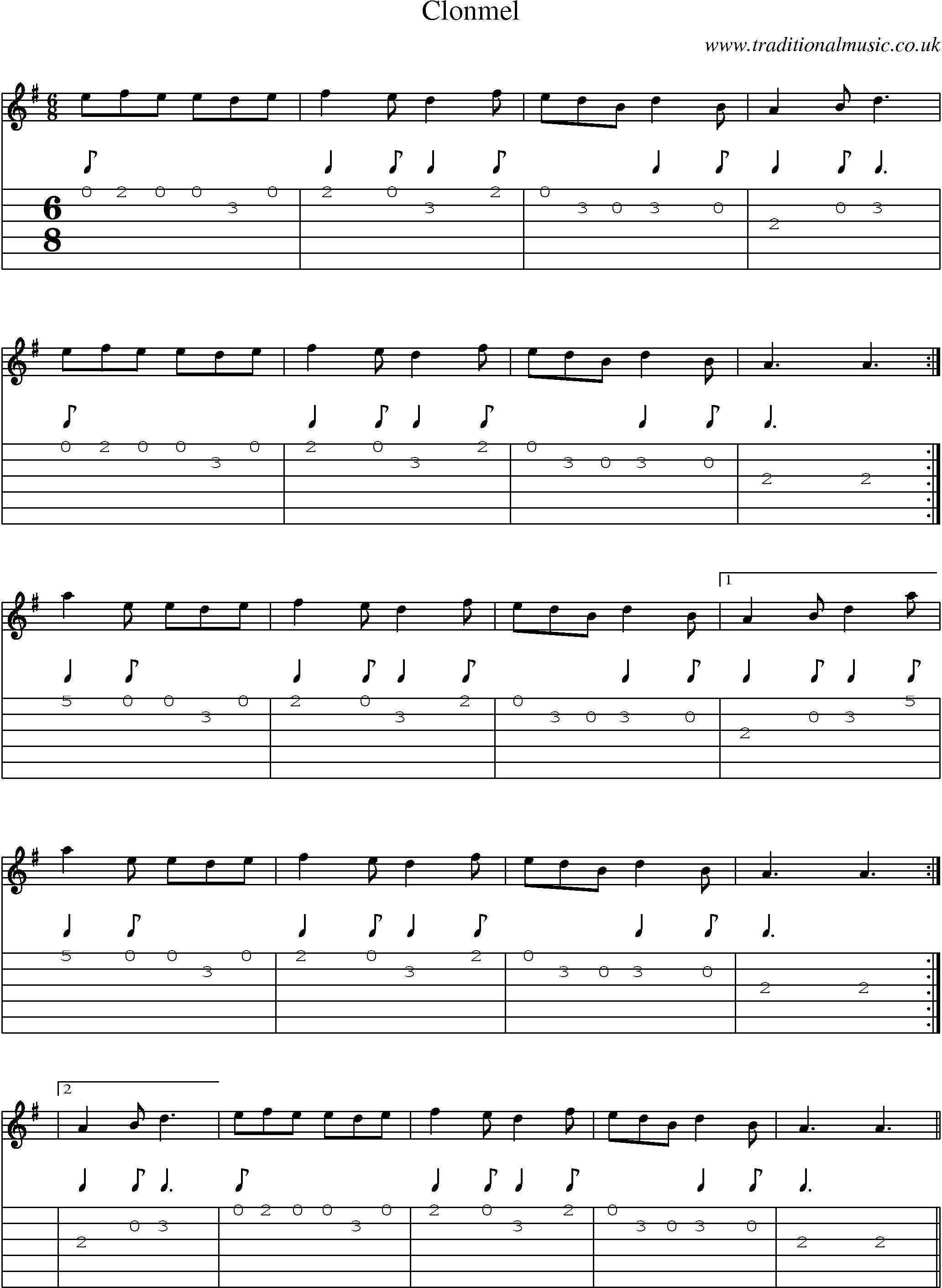 Music Score and Guitar Tabs for Clonmel