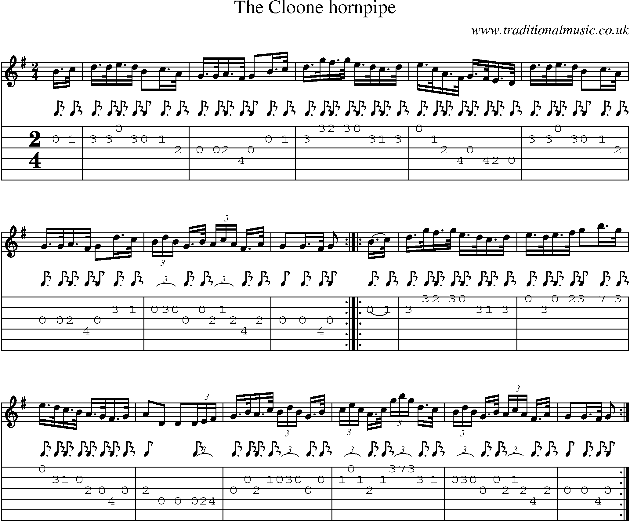 Music Score and Guitar Tabs for Cloone Hornpipe