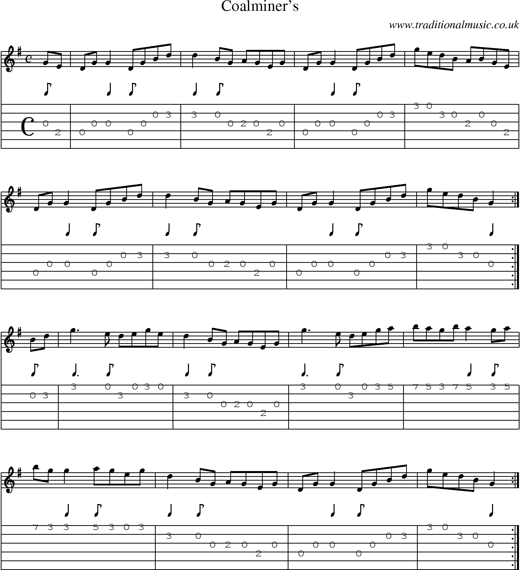 Music Score and Guitar Tabs for Coalminers
