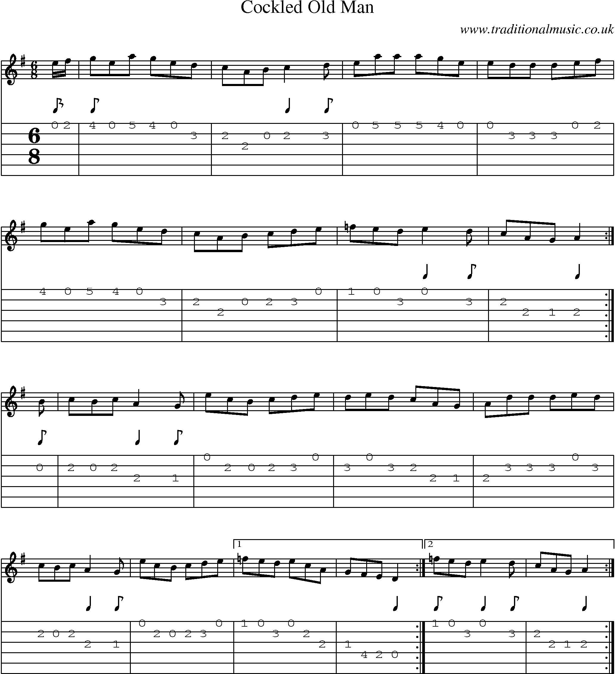 Music Score and Guitar Tabs for Cockled Old Man