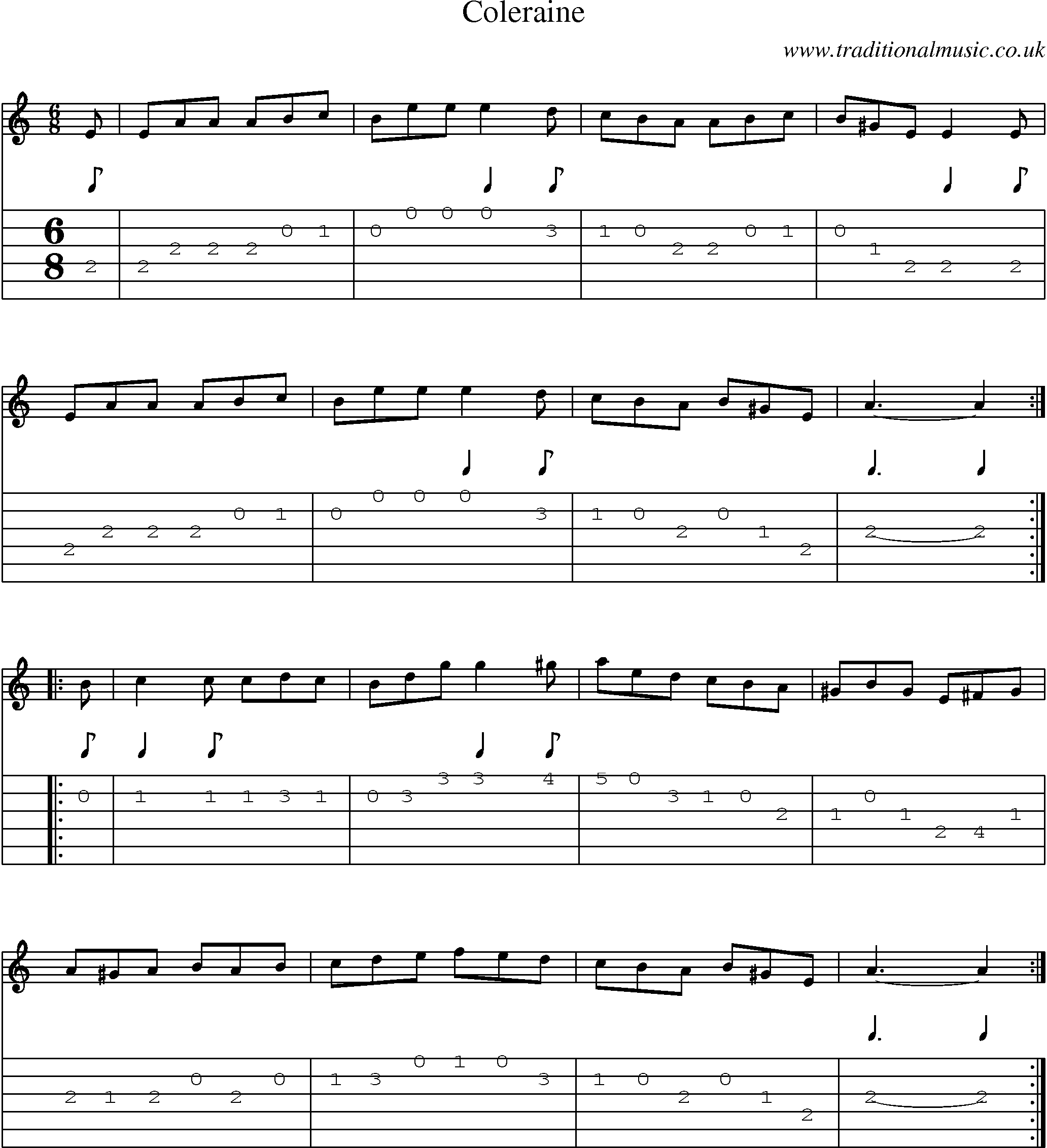 Music Score and Guitar Tabs for Coleraine
