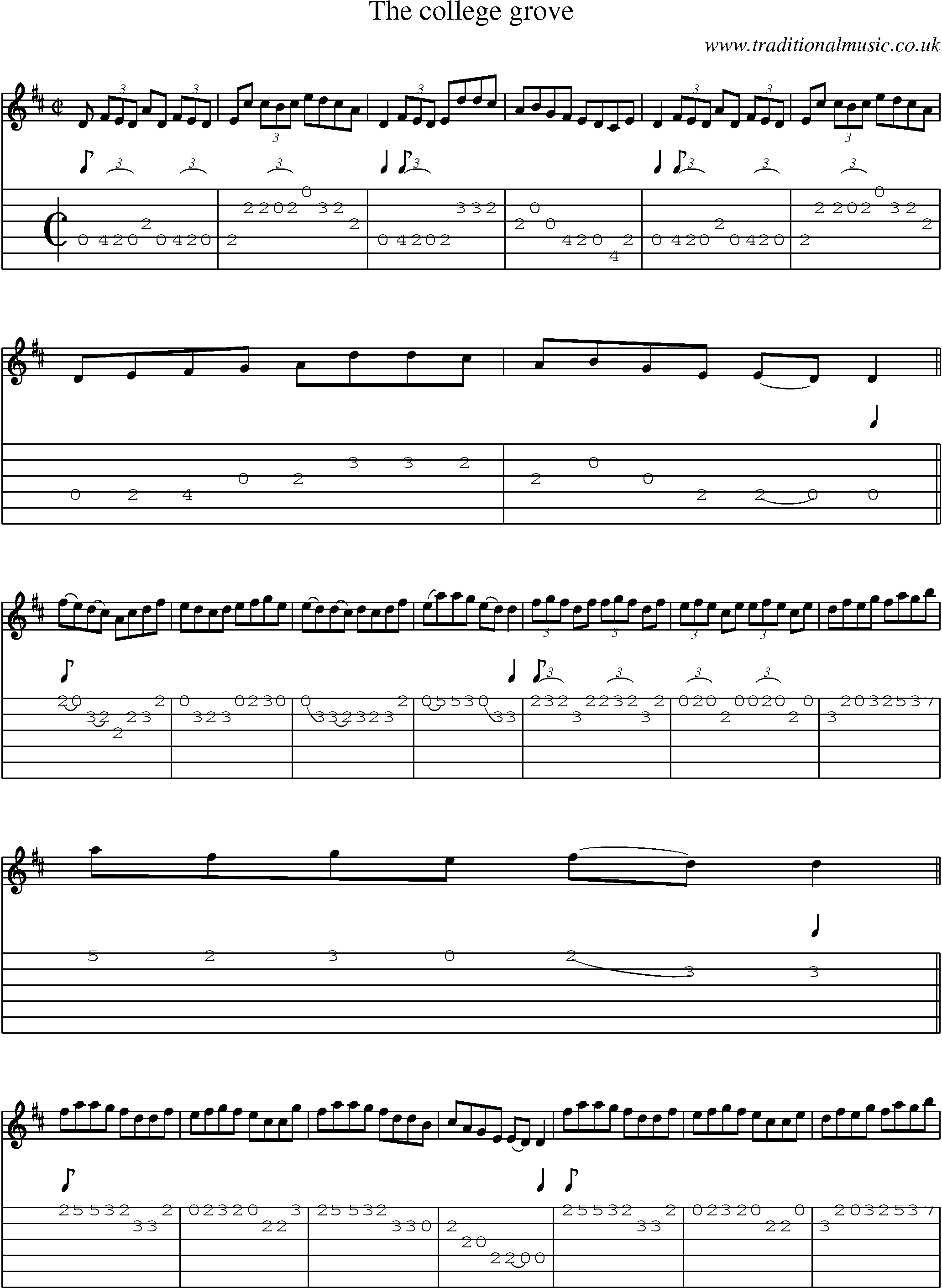 Music Score and Guitar Tabs for College Grove