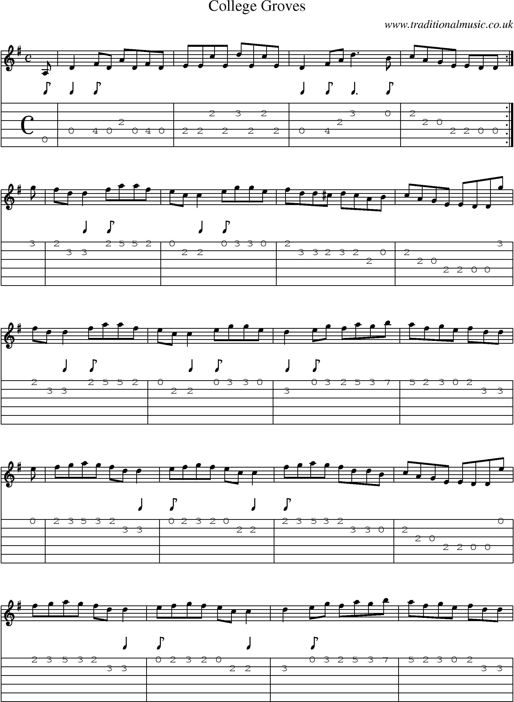 Music Score and Guitar Tabs for College Groves