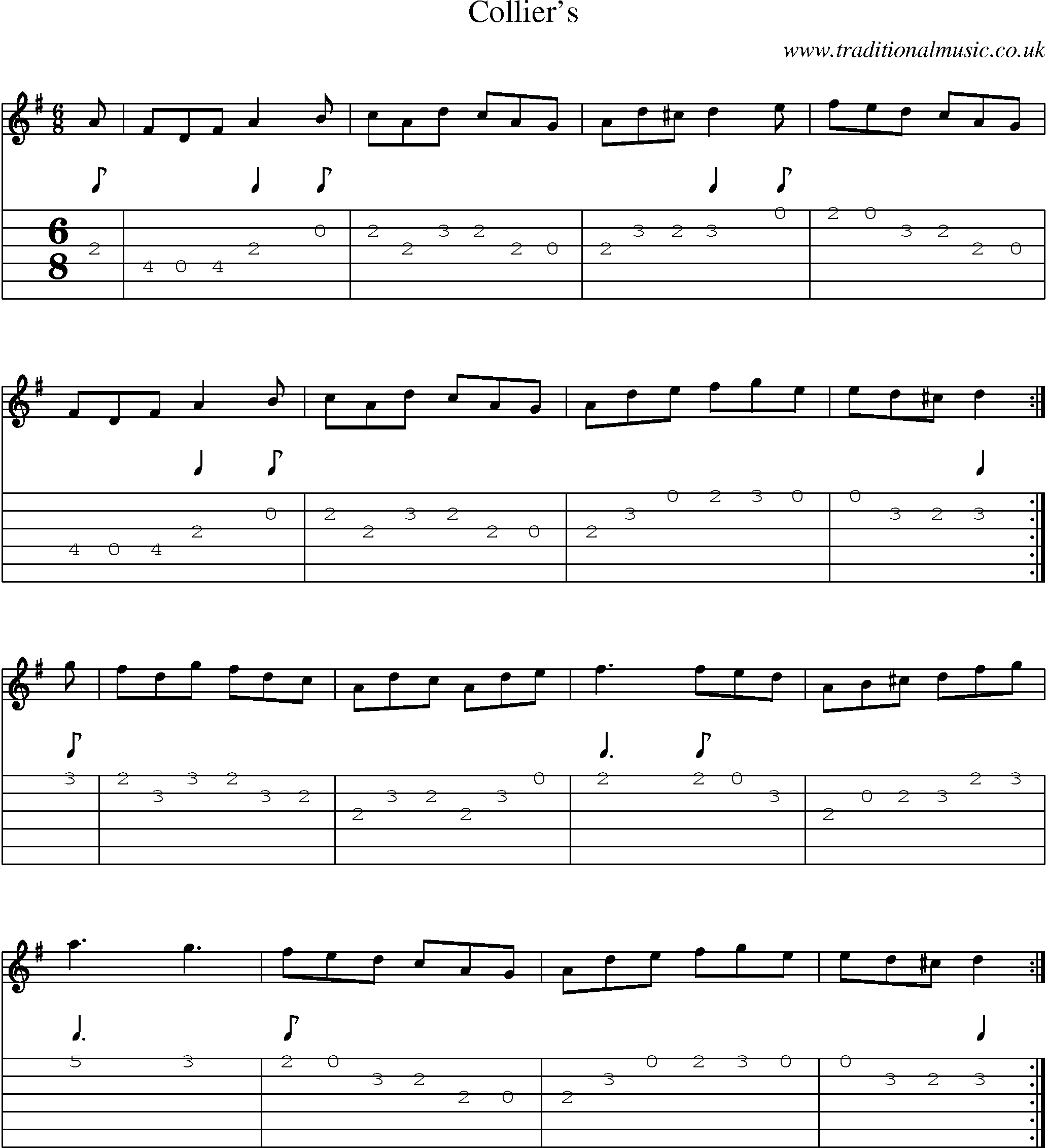 Music Score and Guitar Tabs for Colliers