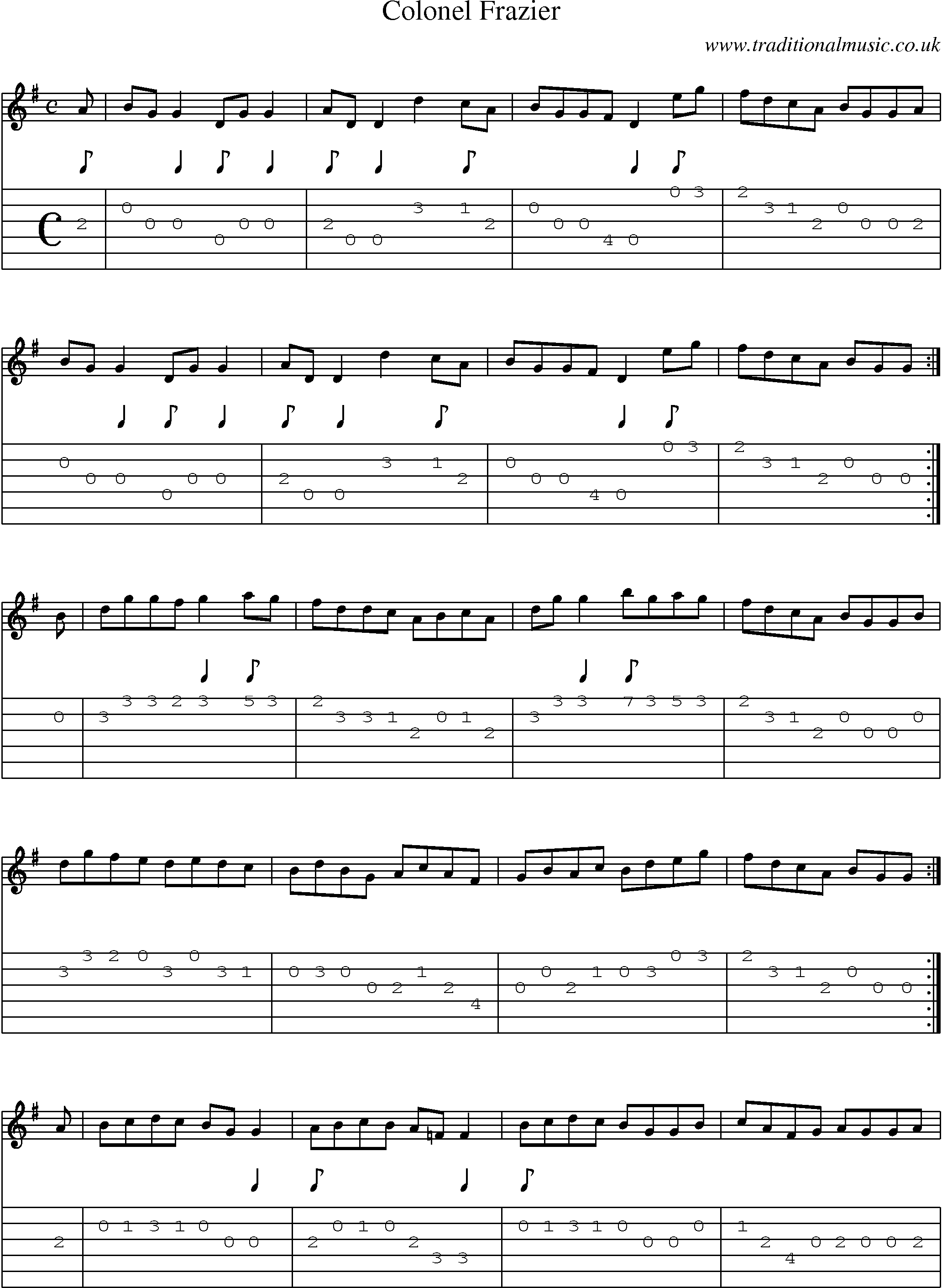 Music Score and Guitar Tabs for Colonel Frazier