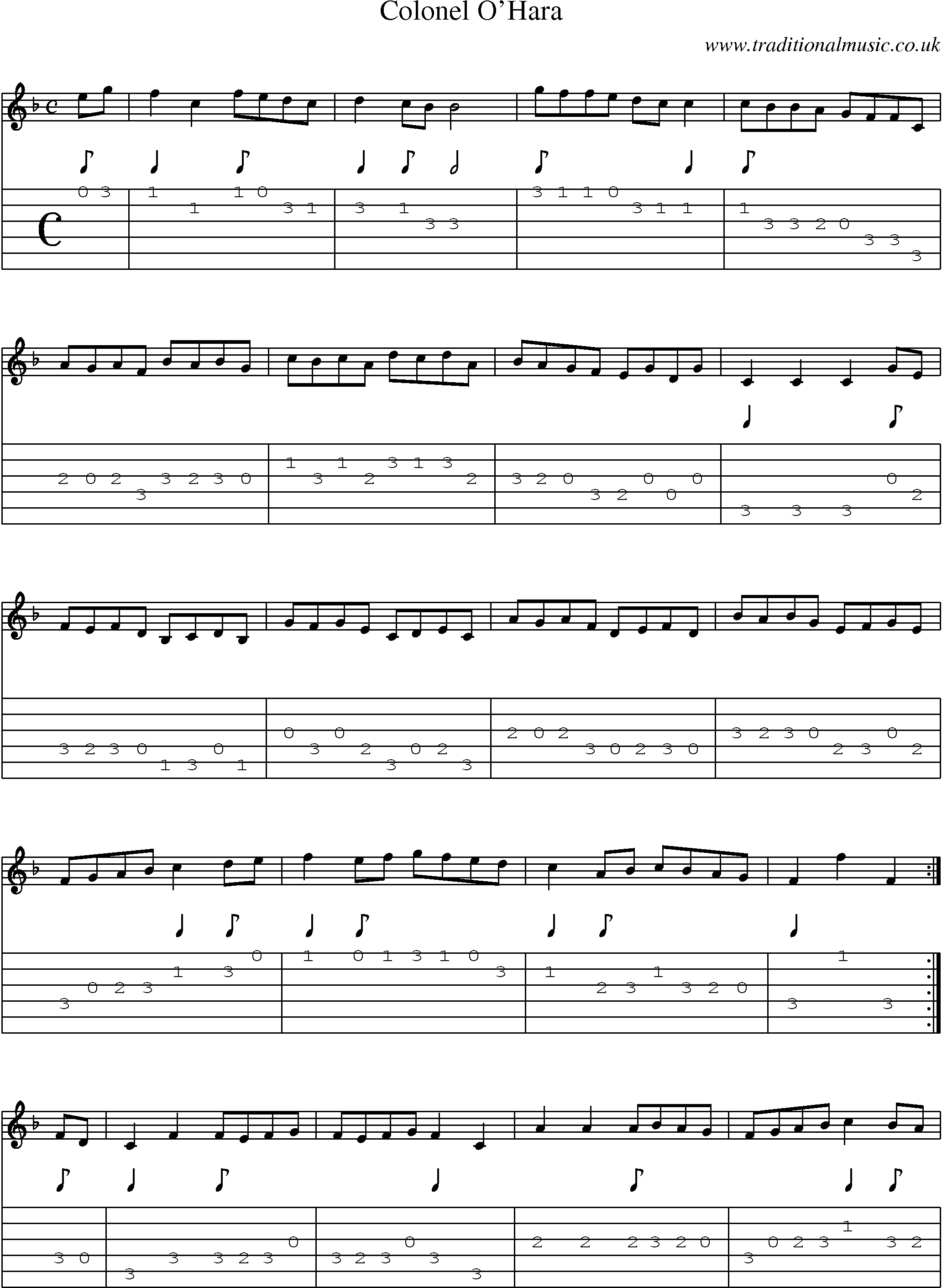Music Score and Guitar Tabs for Colonel Ohara