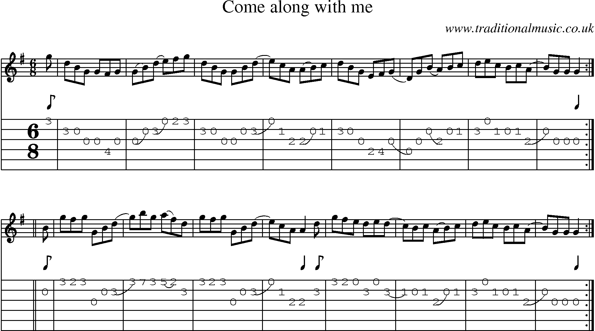 Music Score and Guitar Tabs for Come Along With Me