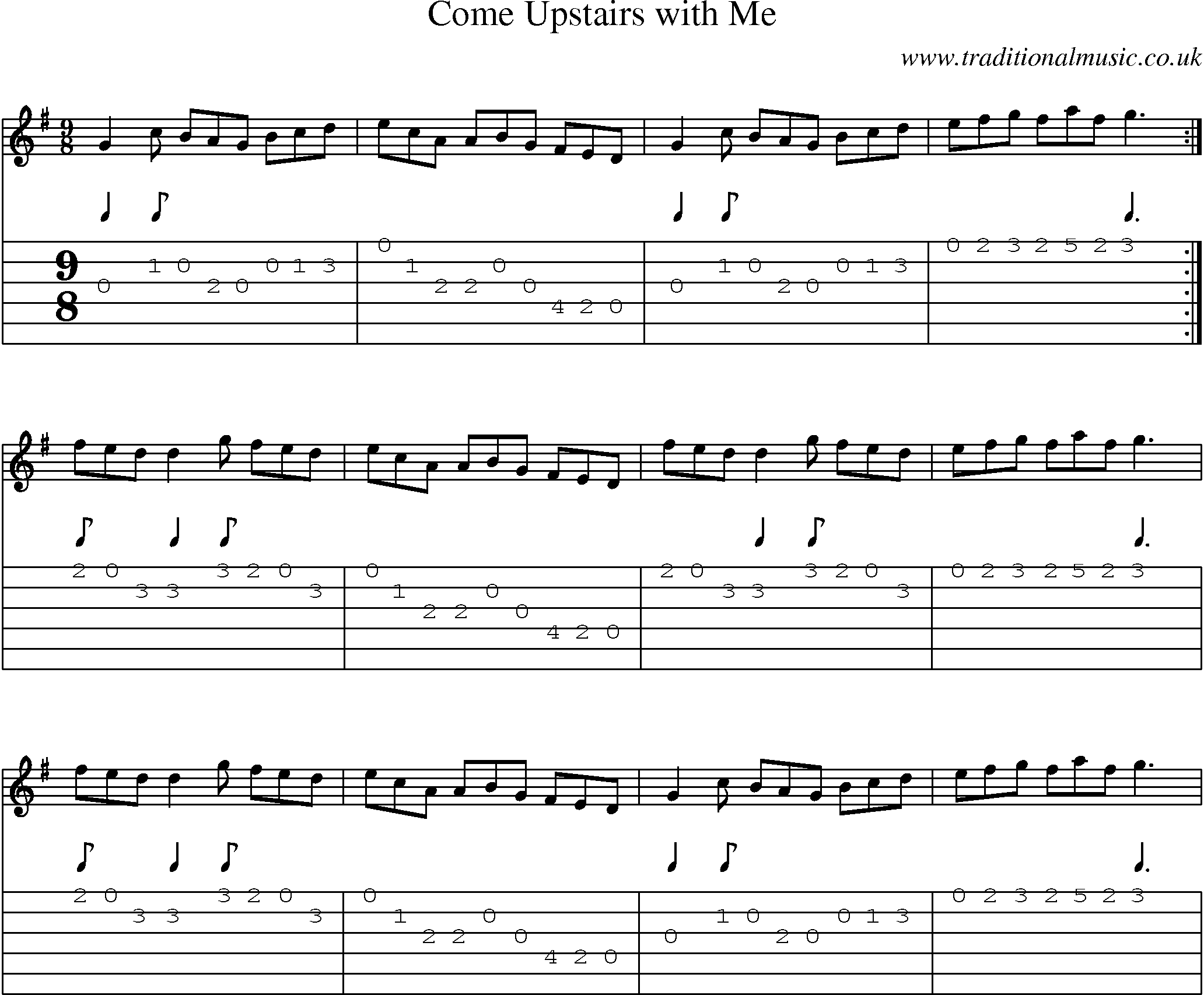 Music Score and Guitar Tabs for Come Upstairs With Me