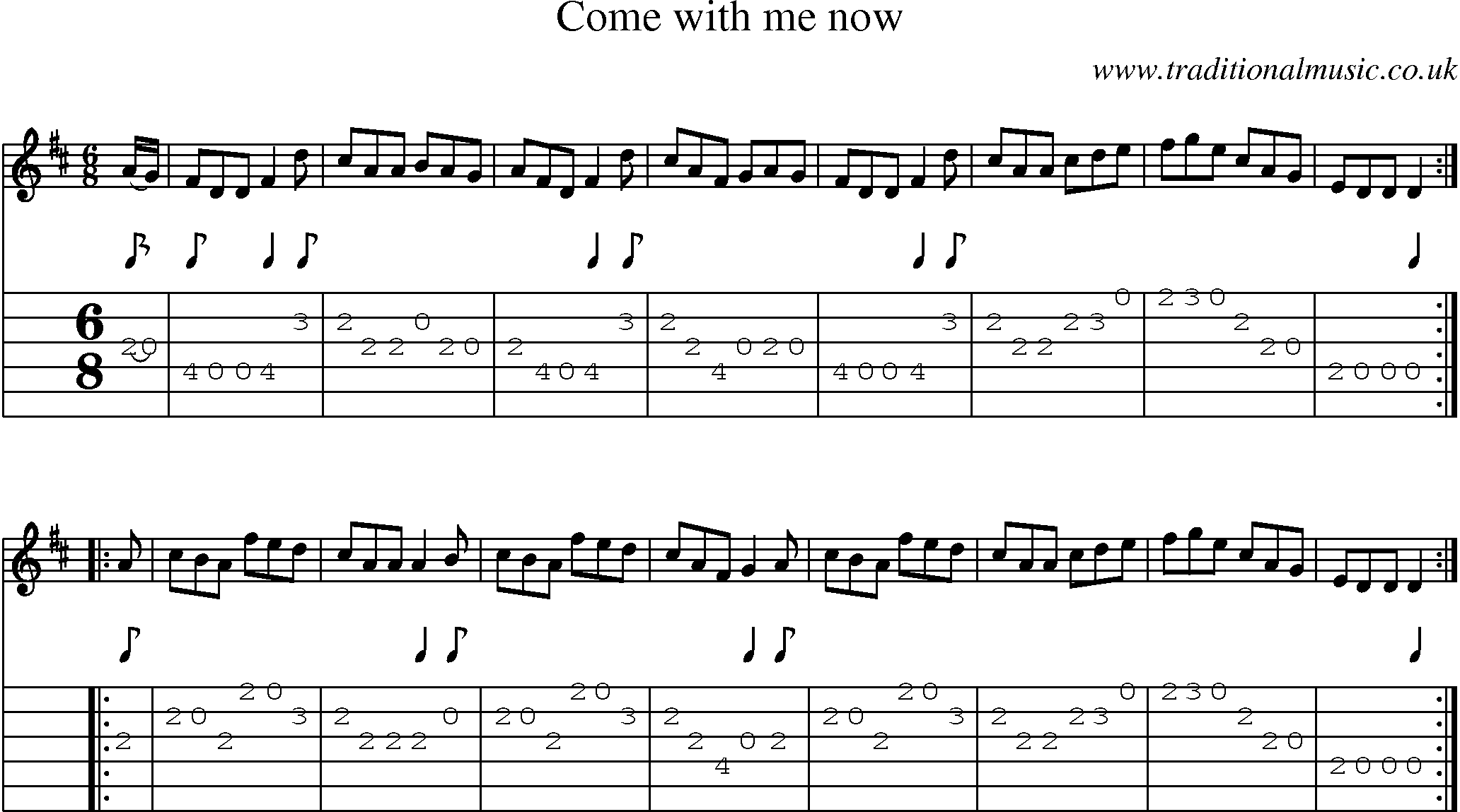 Music Score and Guitar Tabs for Come With Me Now