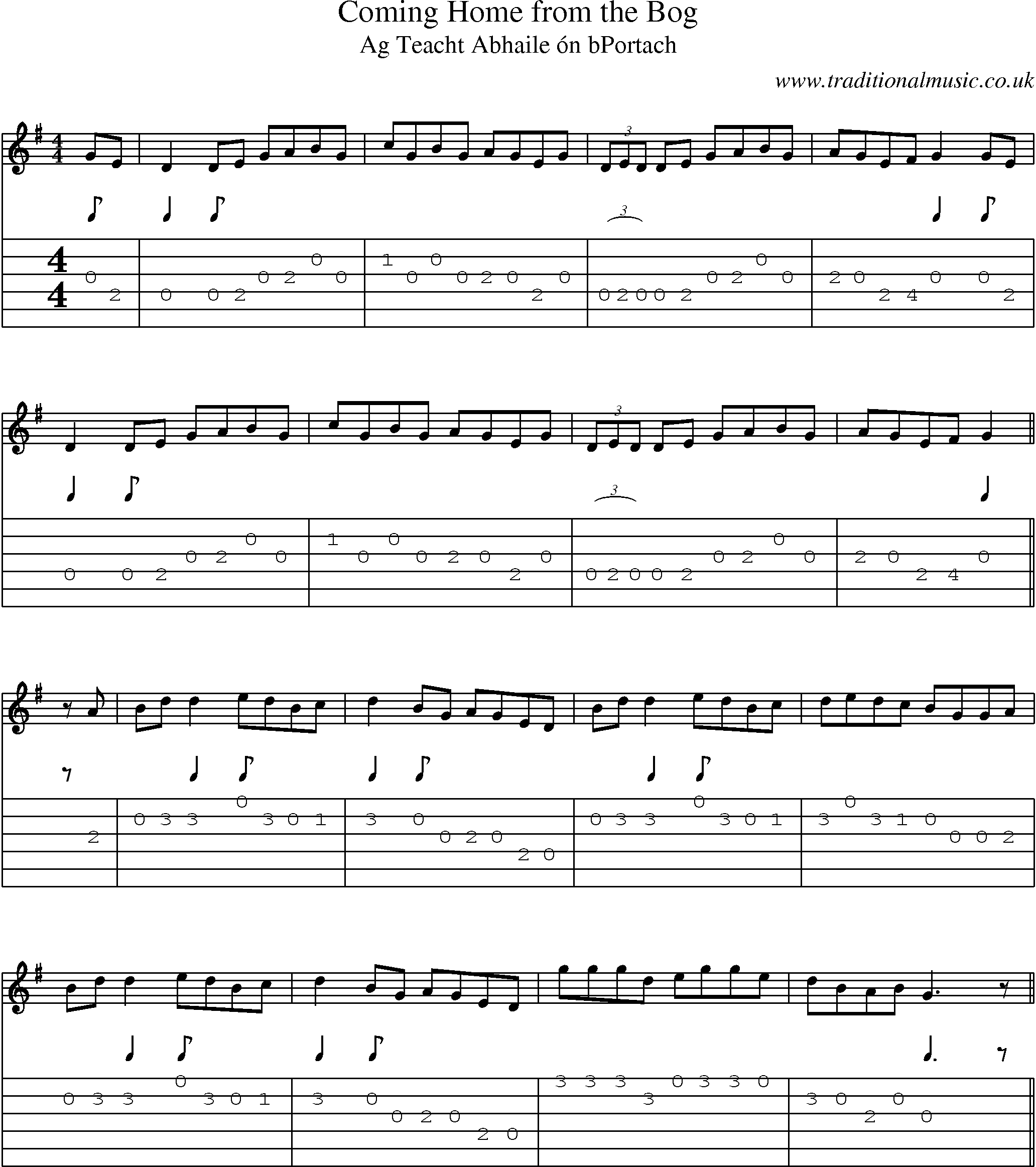 Music Score and Guitar Tabs for Coming Home From Bog