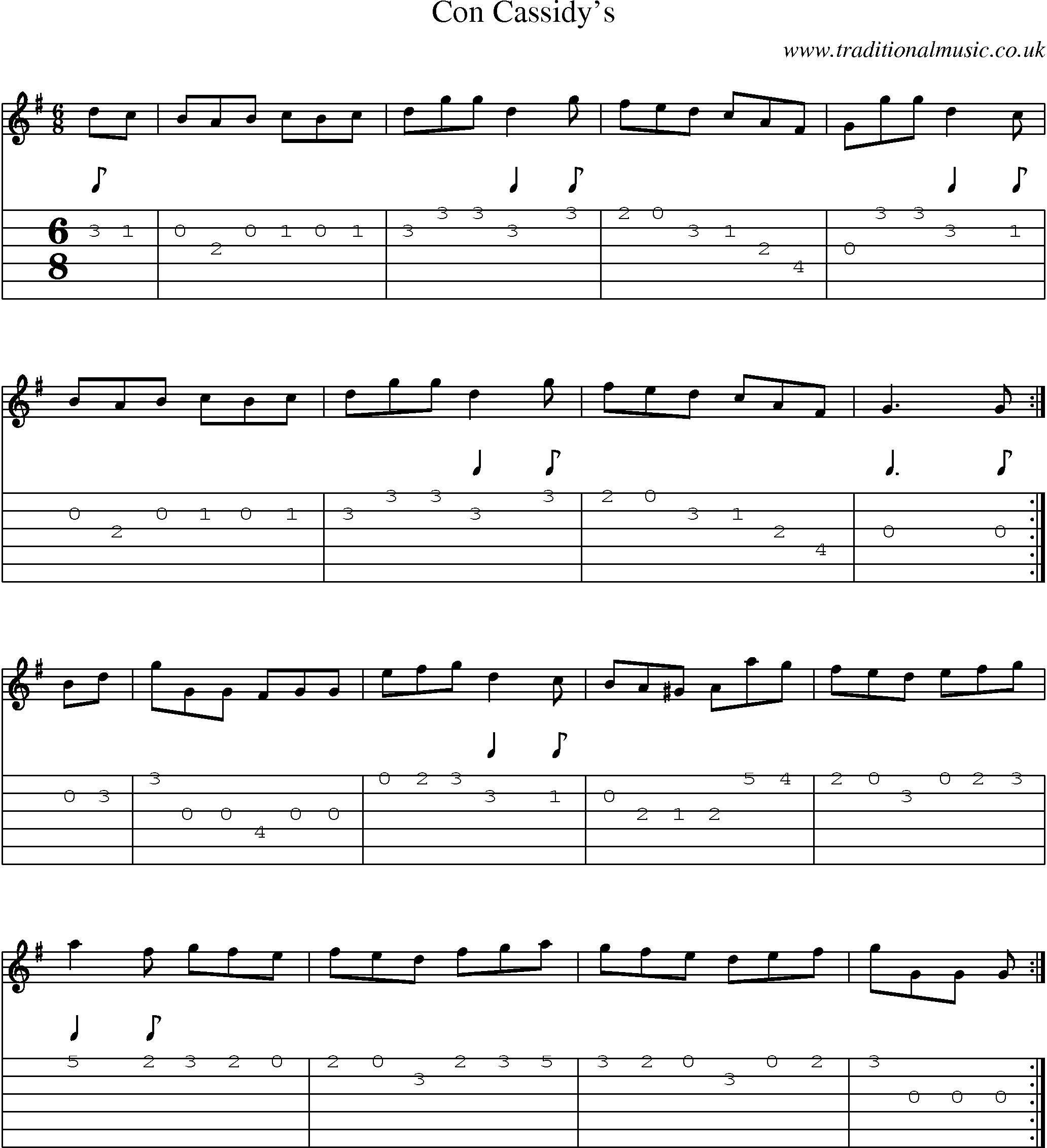 Music Score and Guitar Tabs for Con Cassidys
