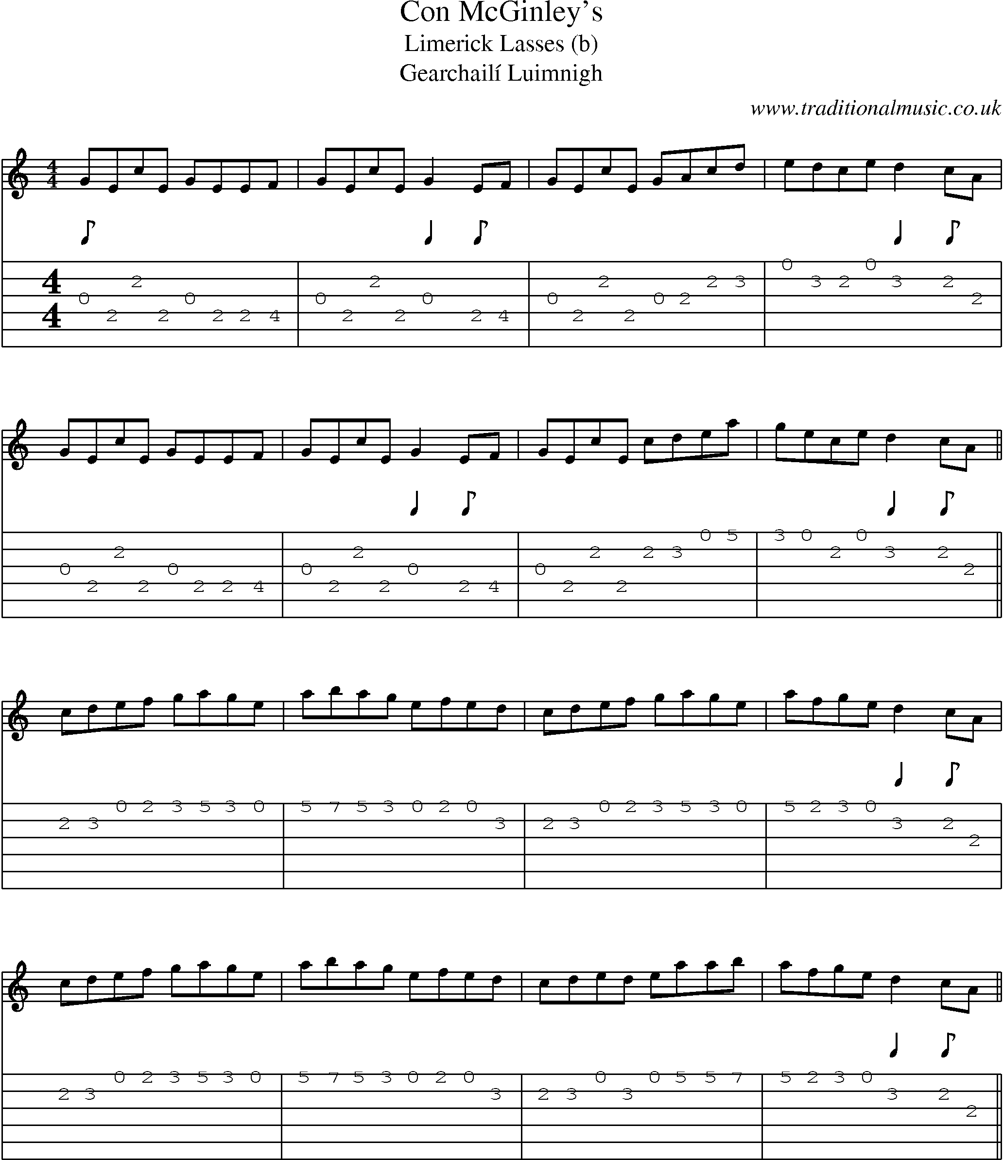 Music Score and Guitar Tabs for Con Mcginleys