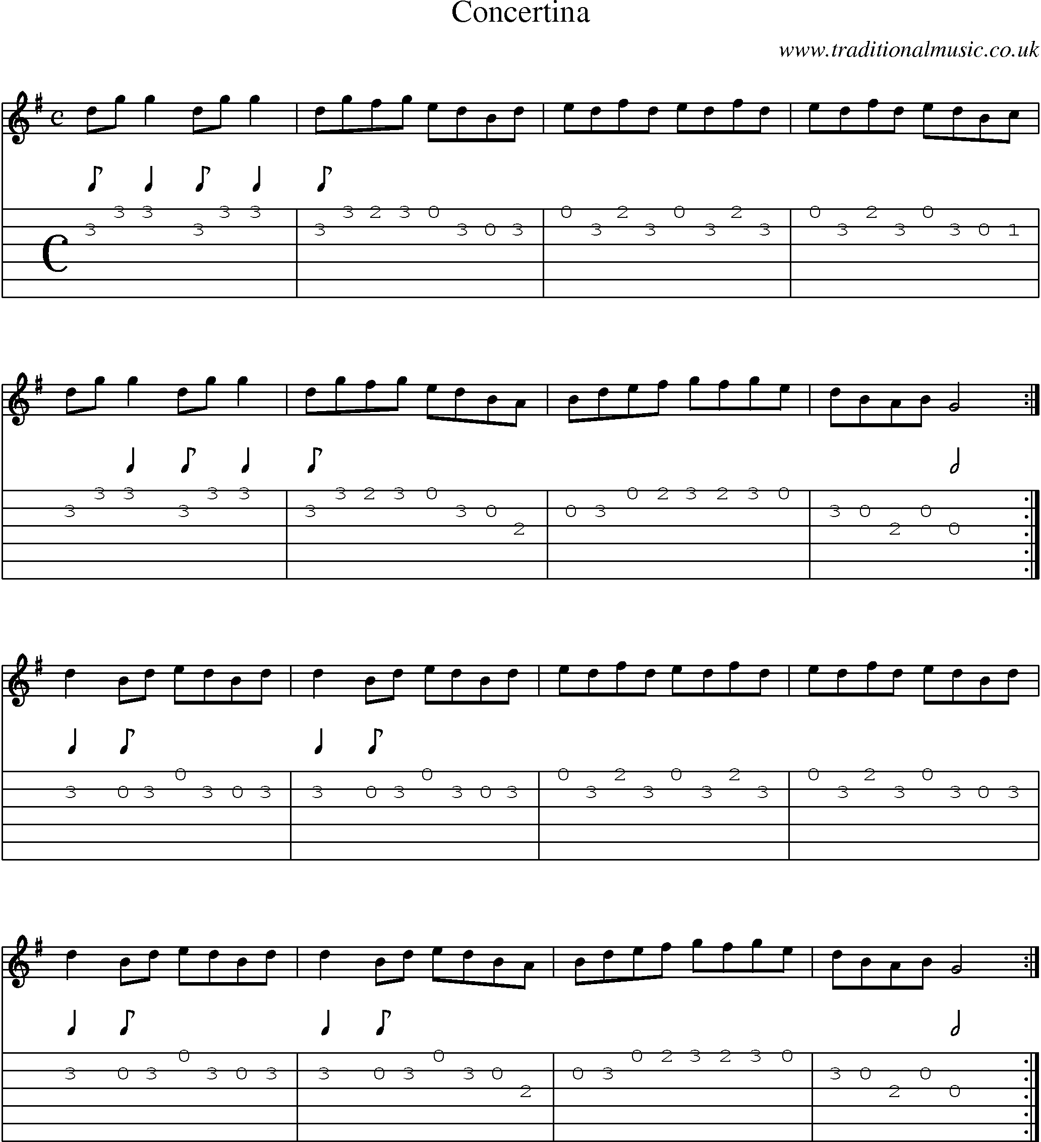 Music Score and Guitar Tabs for Concertina