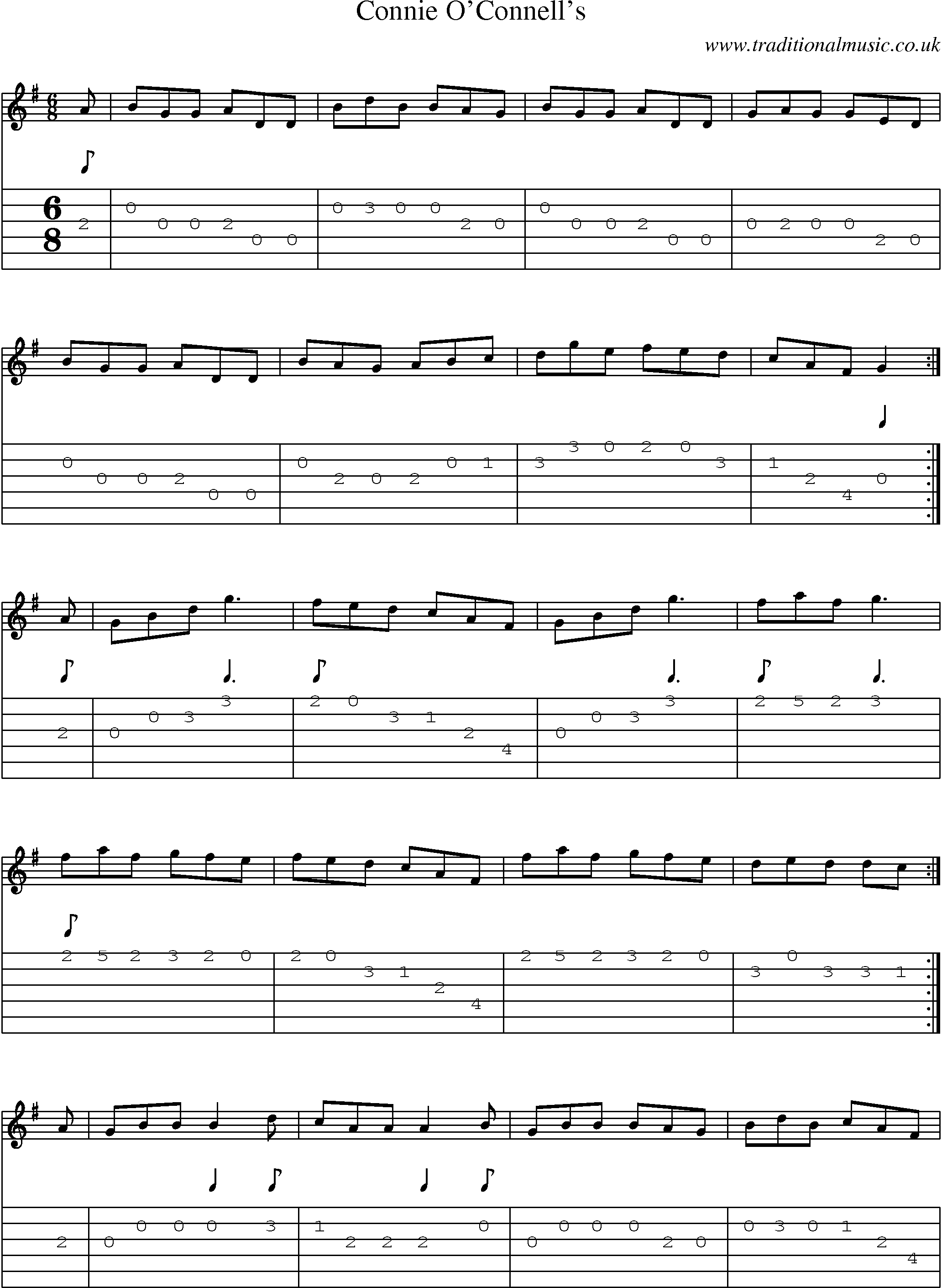 Music Score and Guitar Tabs for Connie Oconnells