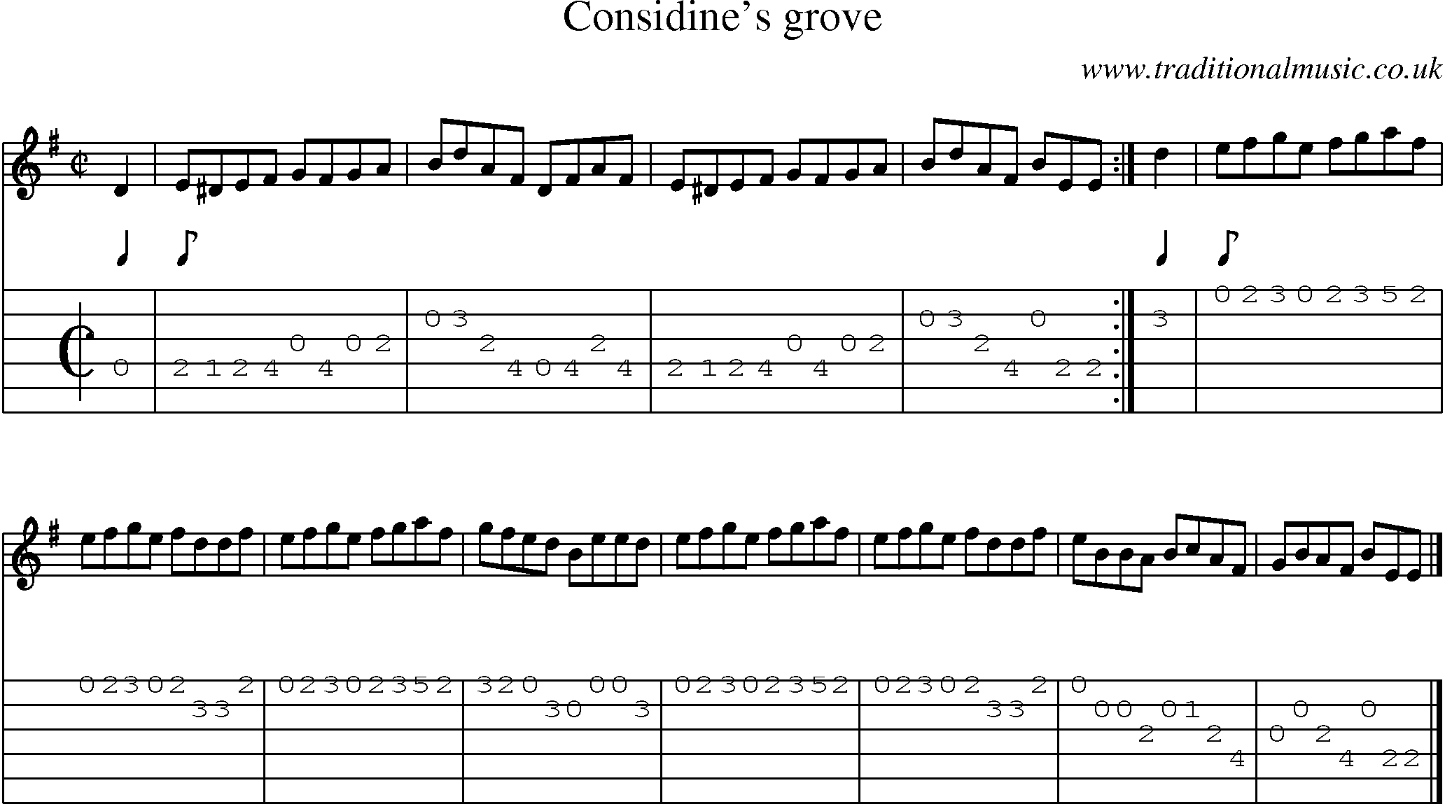 Music Score and Guitar Tabs for Considines Grove