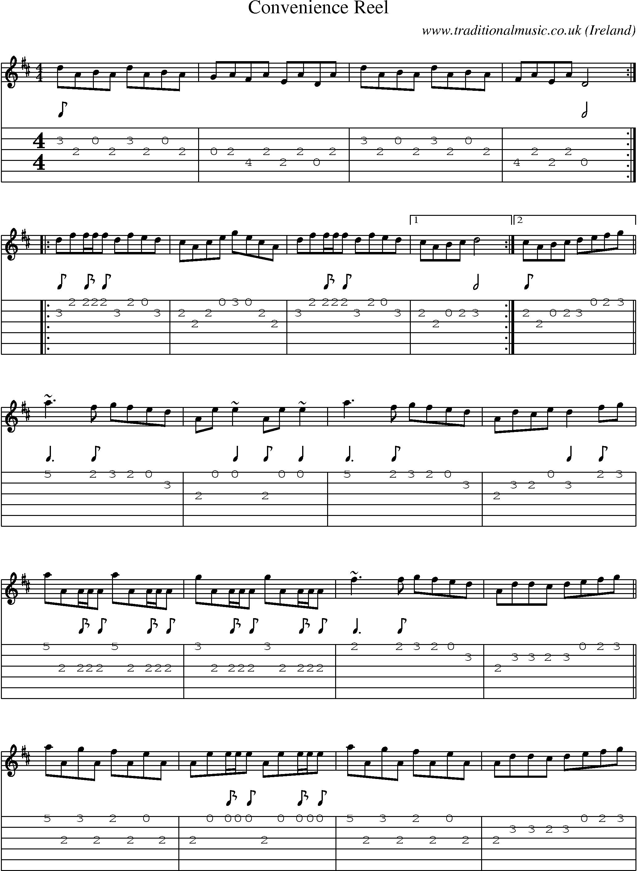 Music Score and Guitar Tabs for Convenience Reel