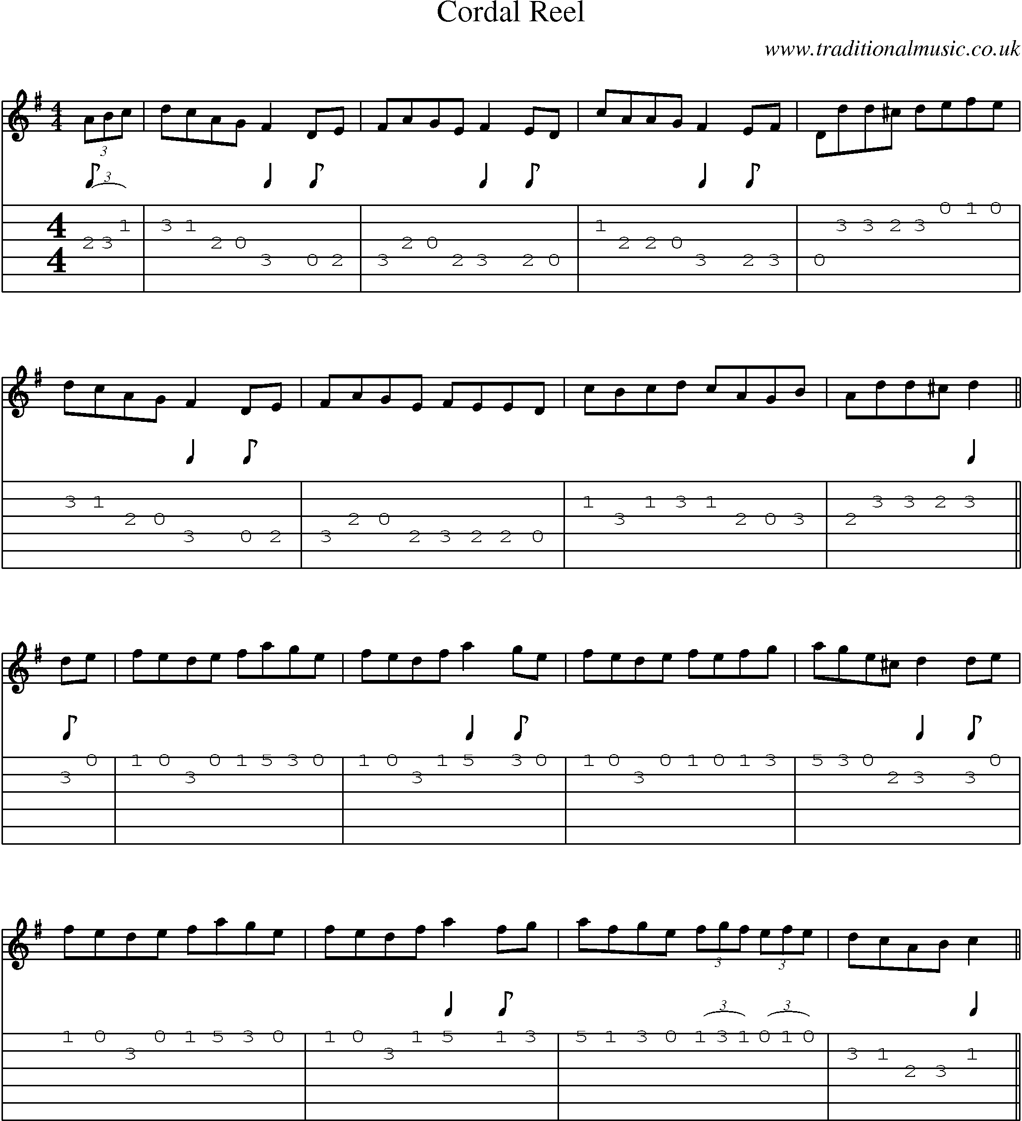 Music Score and Guitar Tabs for Cordal Reel