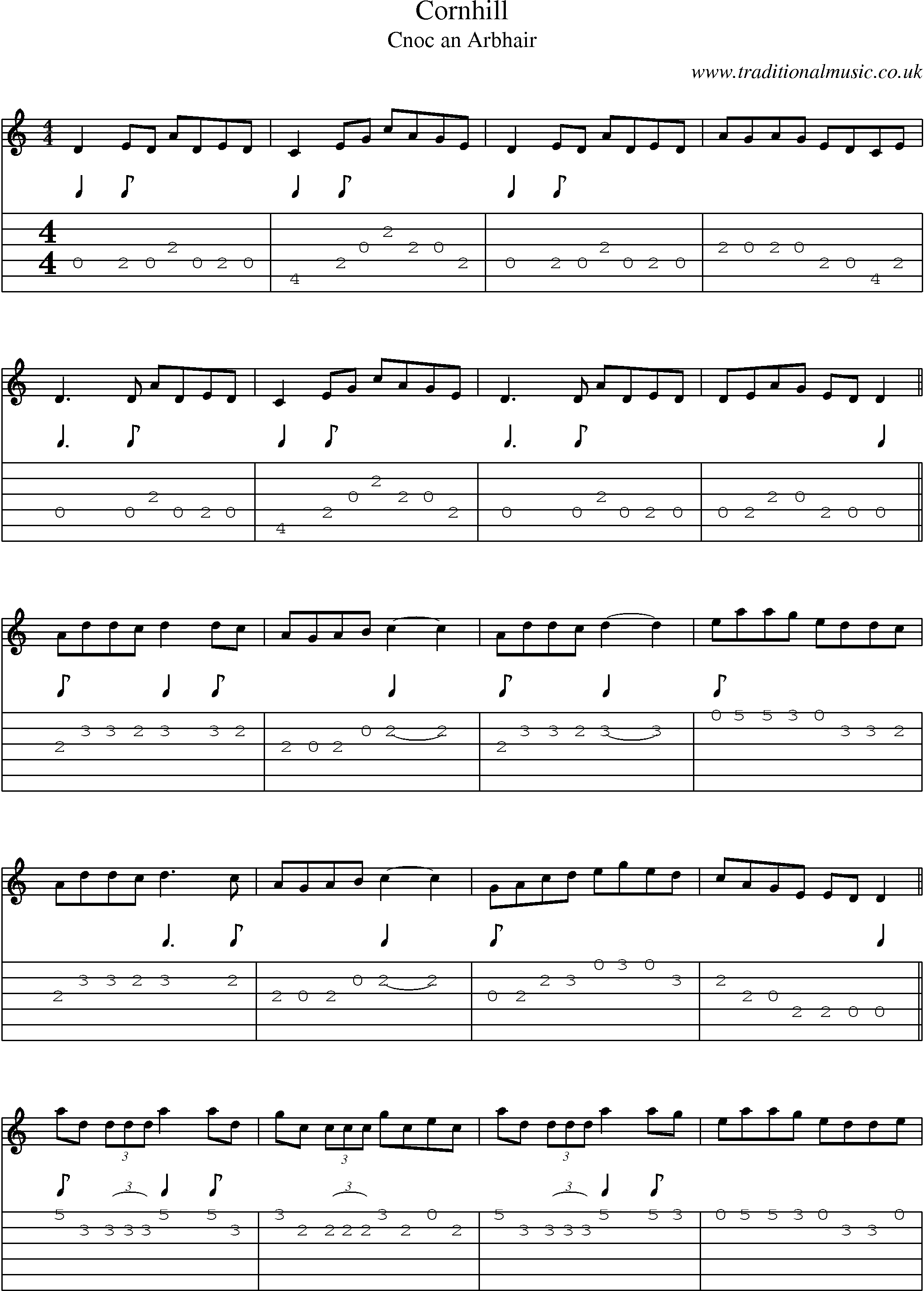 Music Score and Guitar Tabs for Cornhill