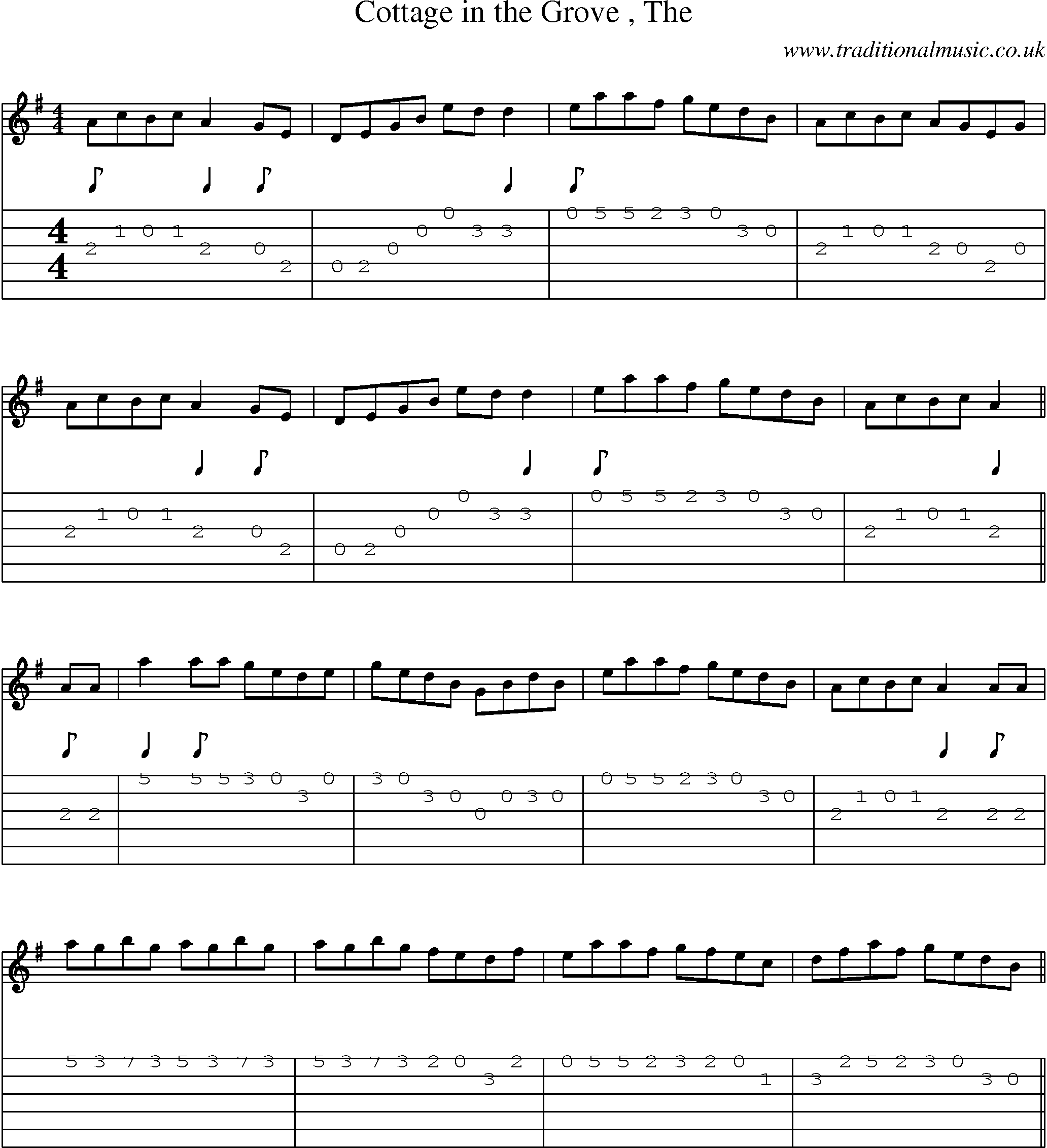 Music Score and Guitar Tabs for Cottage in Grove 
