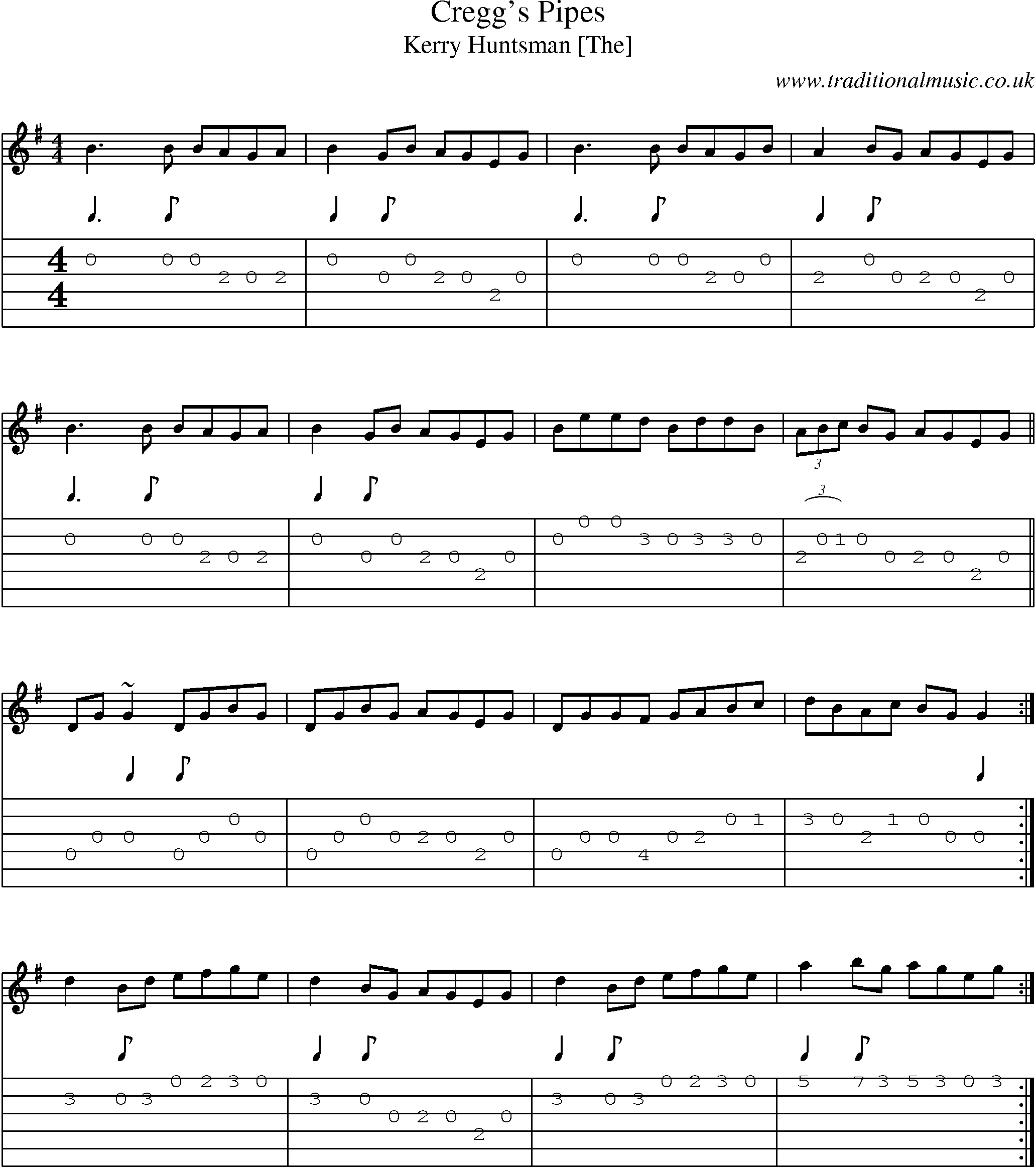 Music Score and Guitar Tabs for Creggs Pipes
