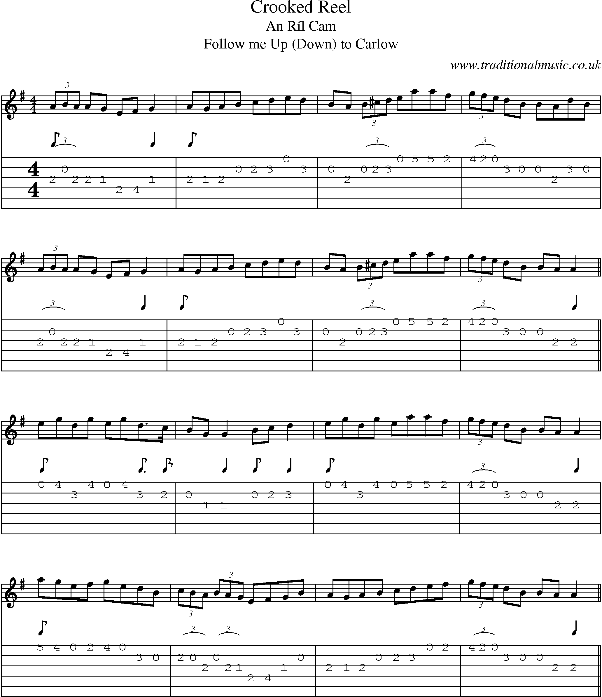Music Score and Guitar Tabs for Crooked Reel