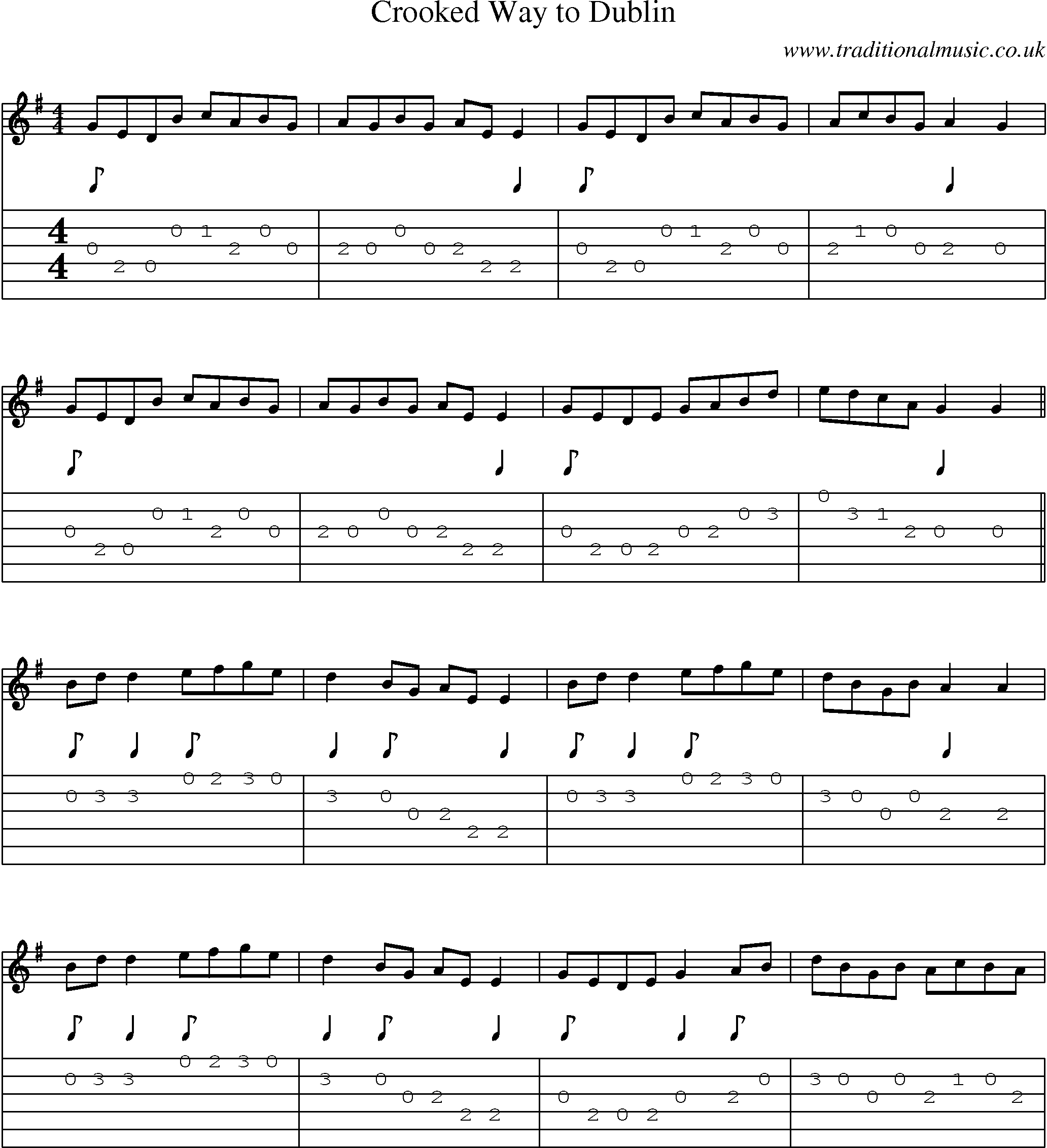 Music Score and Guitar Tabs for Crooked Way To Dublin