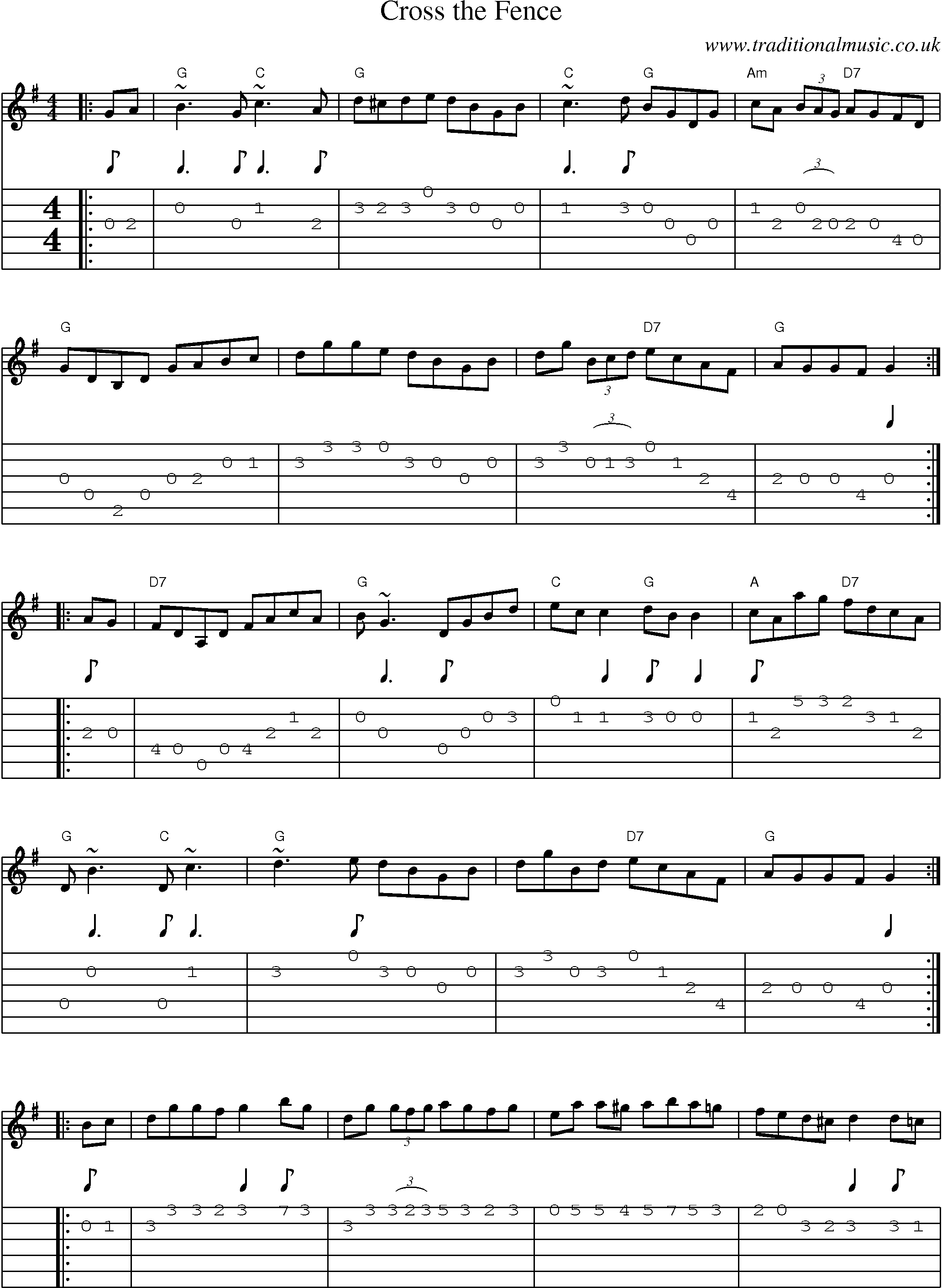 Music Score and Guitar Tabs for Cross Fence