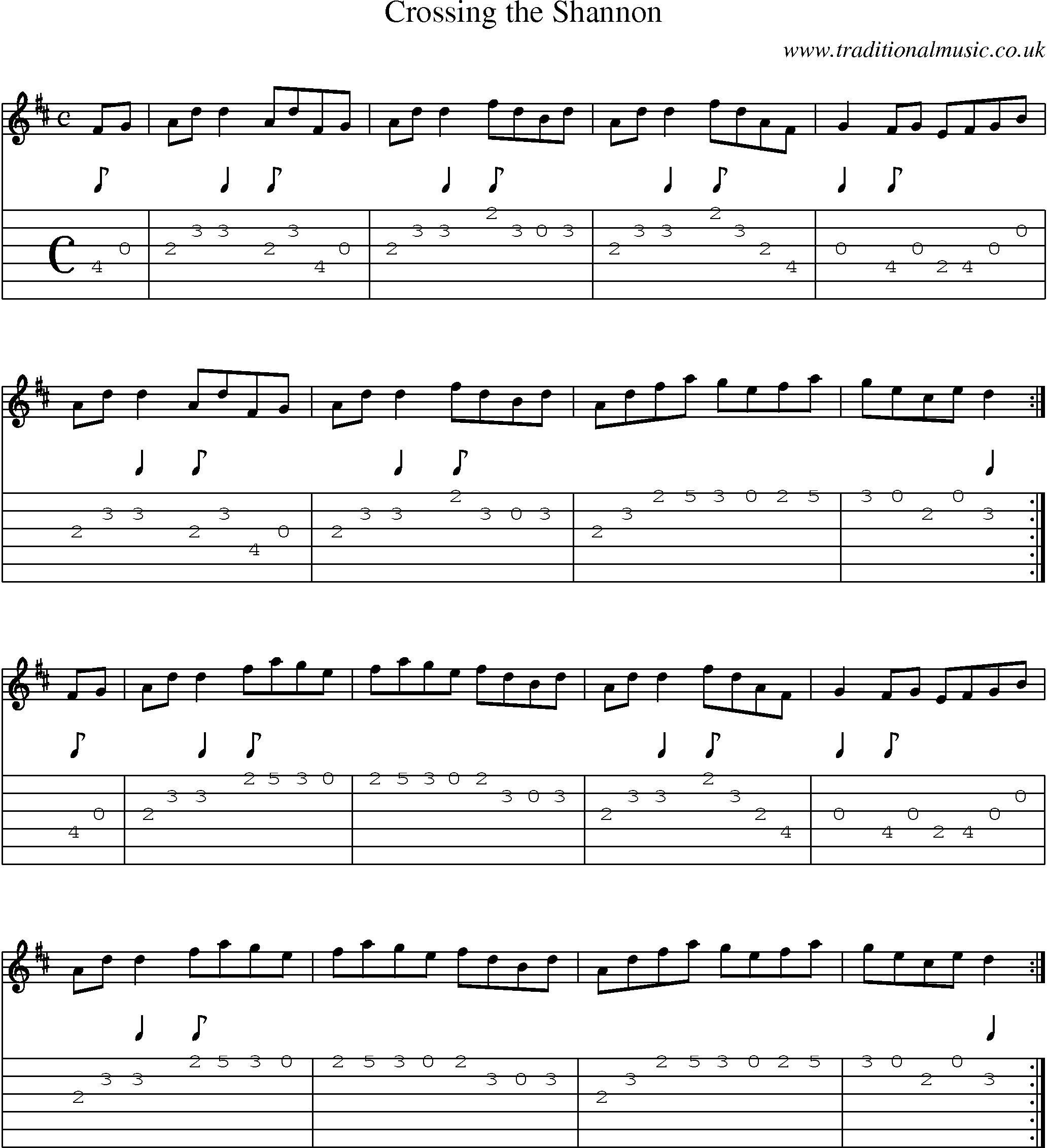Music Score and Guitar Tabs for Crossing Shannon