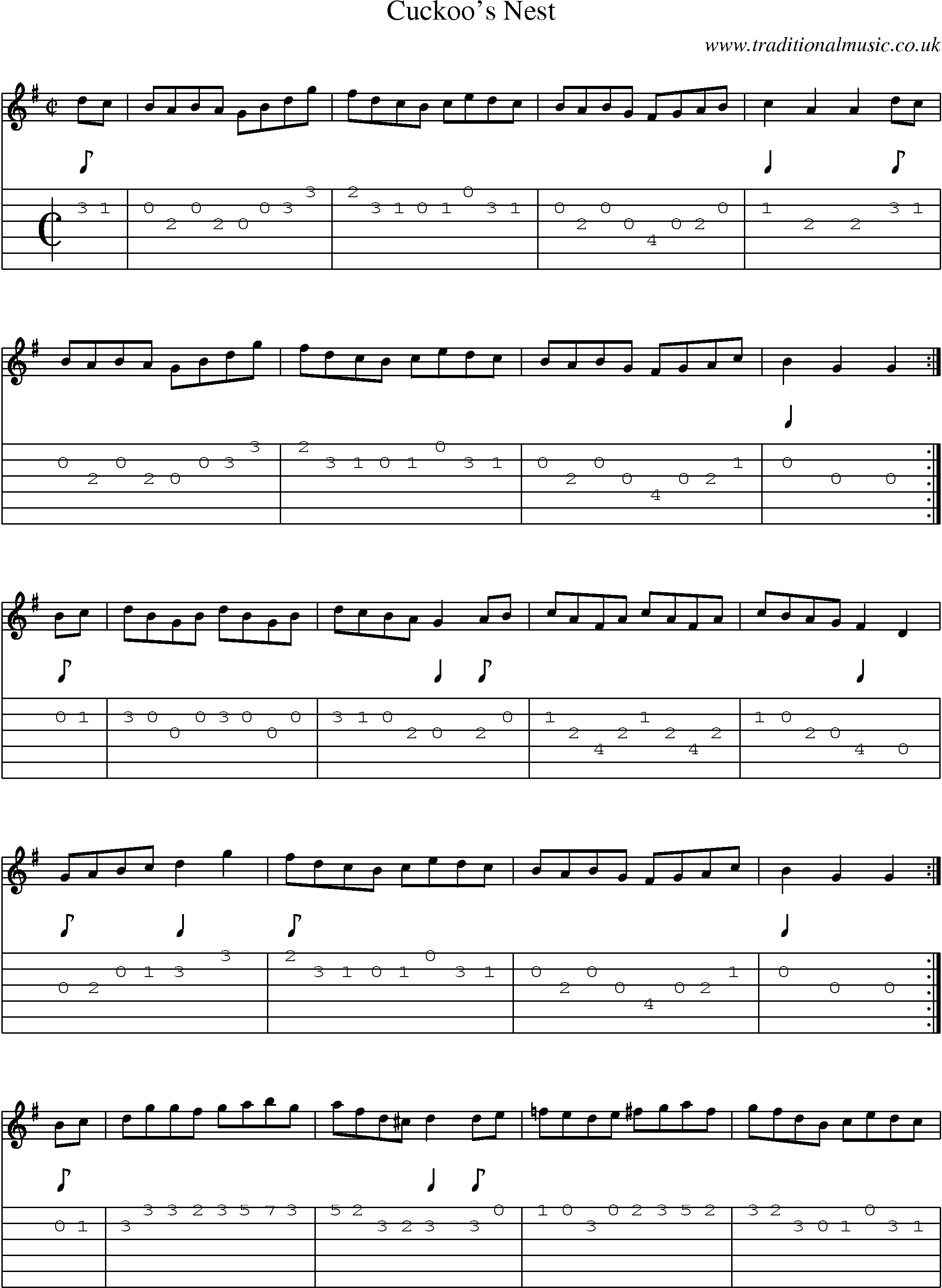 Music Score and Guitar Tabs for Cuckoos Nest