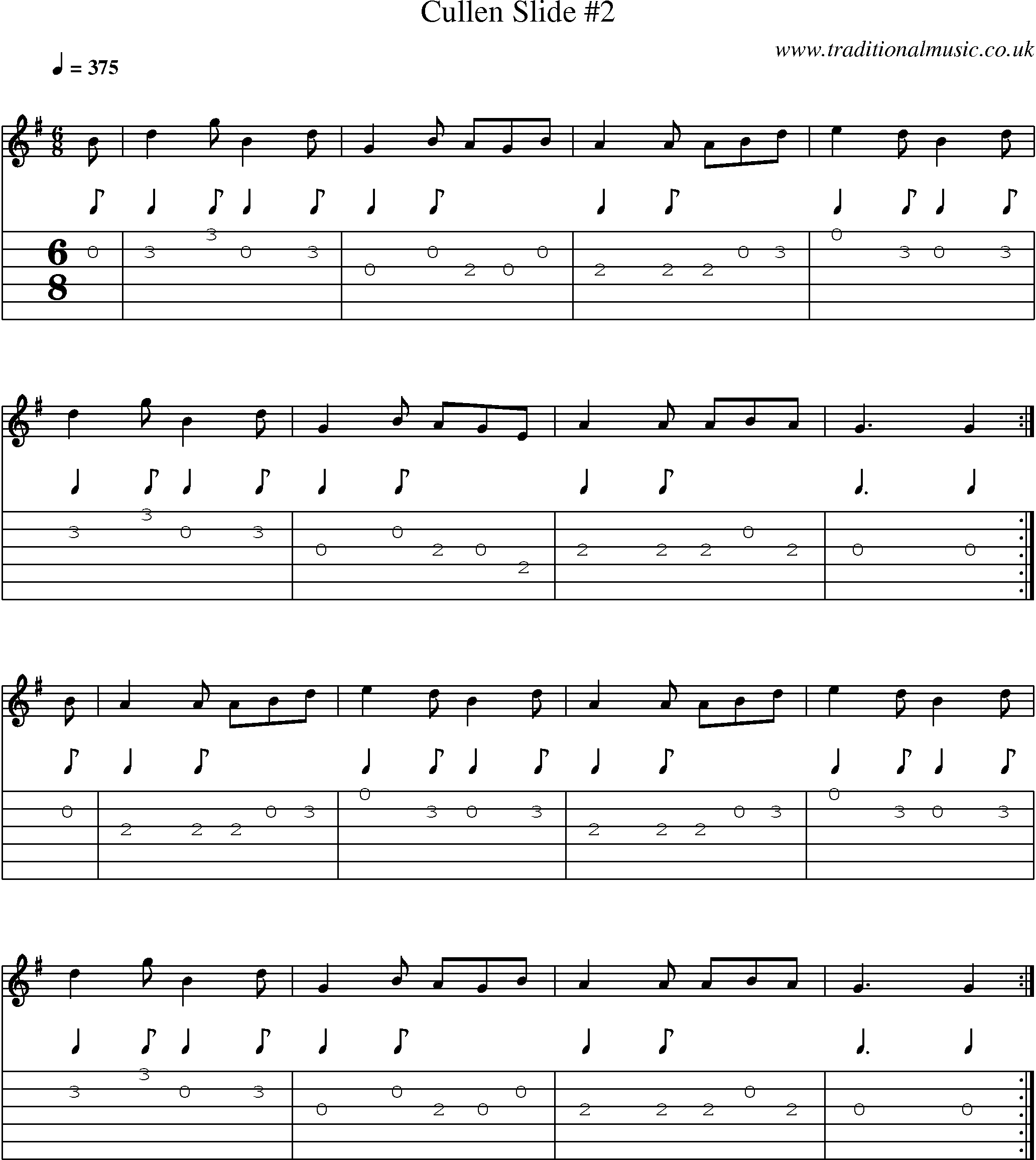 Music Score and Guitar Tabs for Cullen Slide 2
