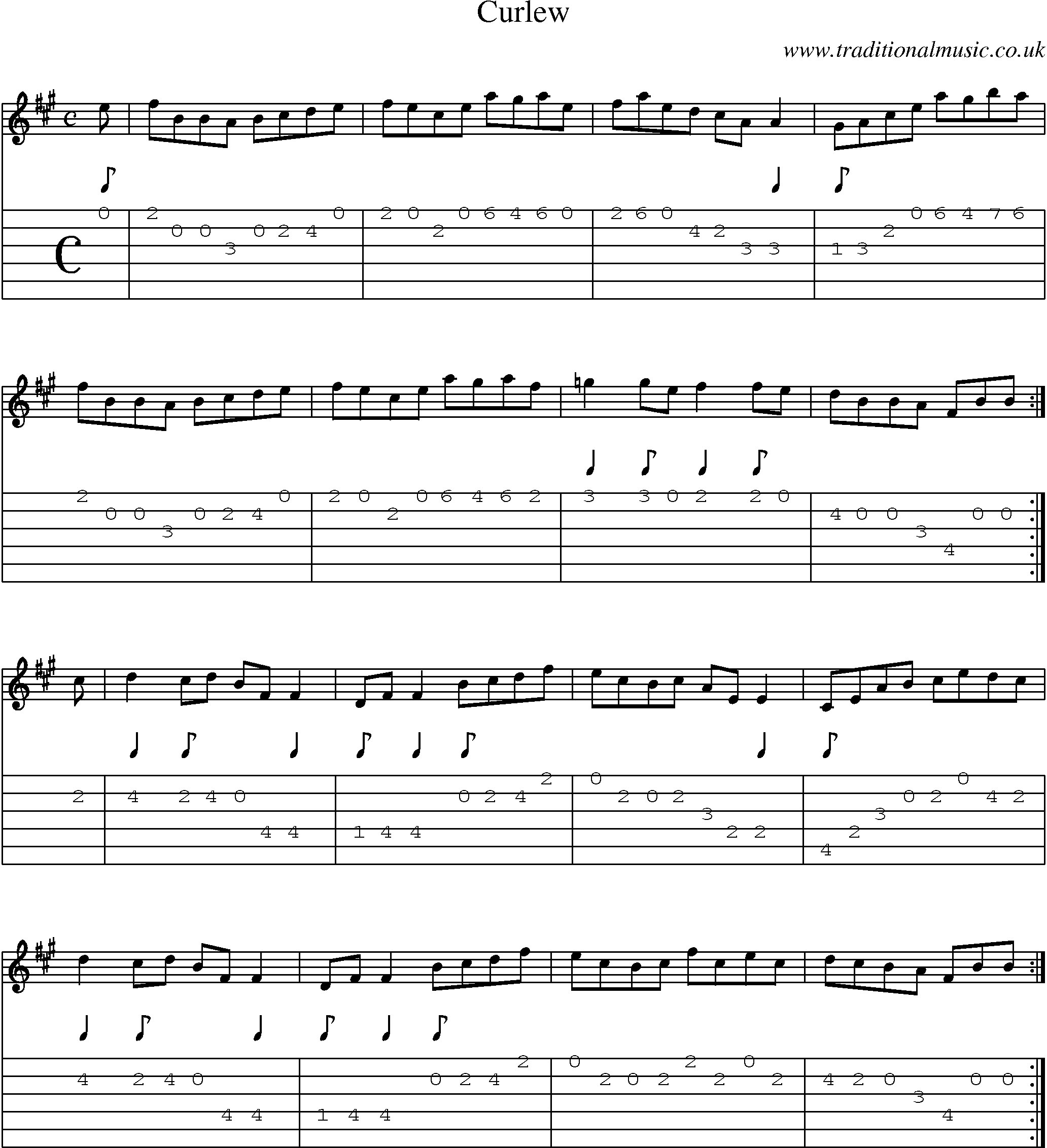 Music Score and Guitar Tabs for Curlew