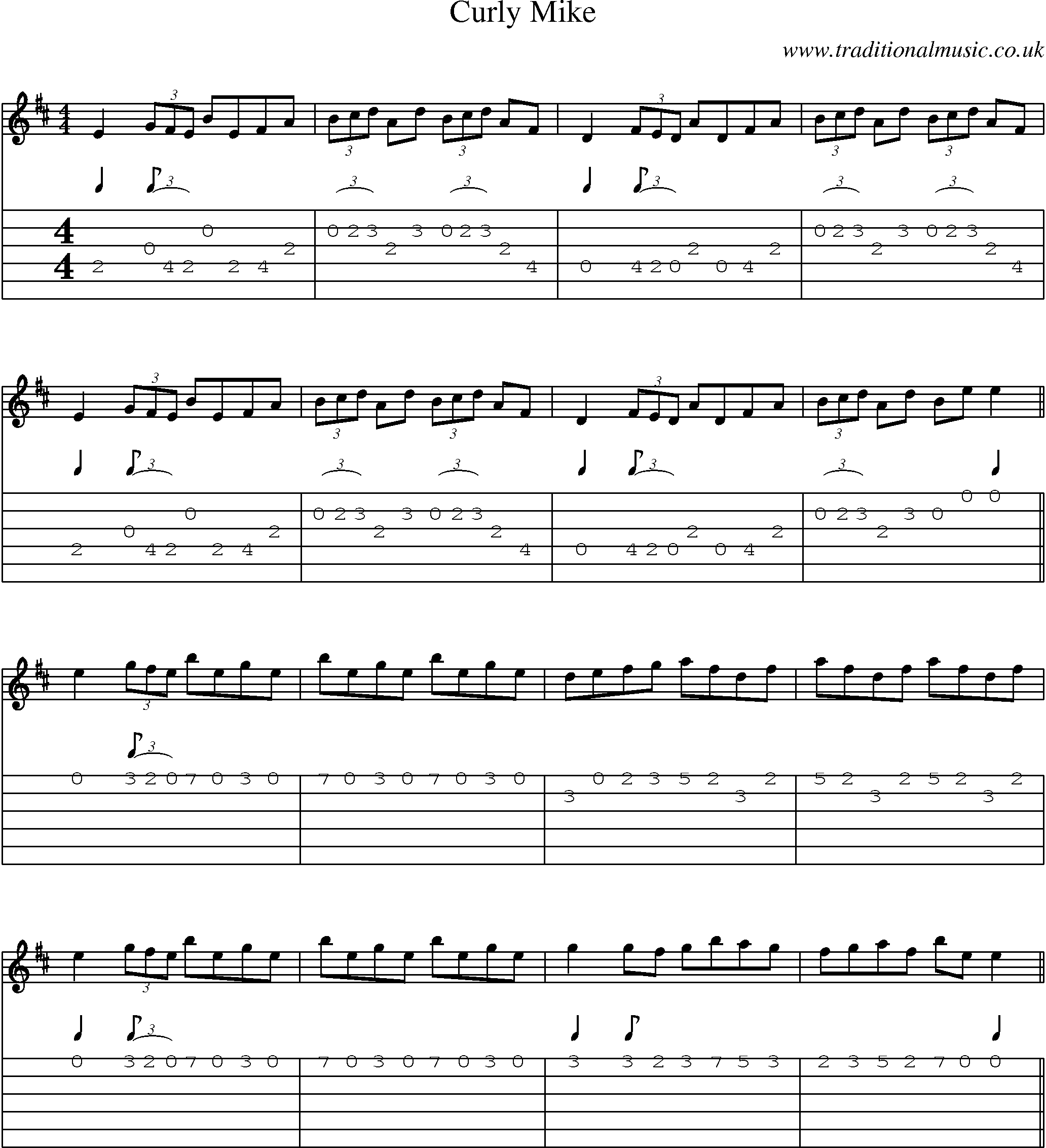 Music Score and Guitar Tabs for Curly Mike