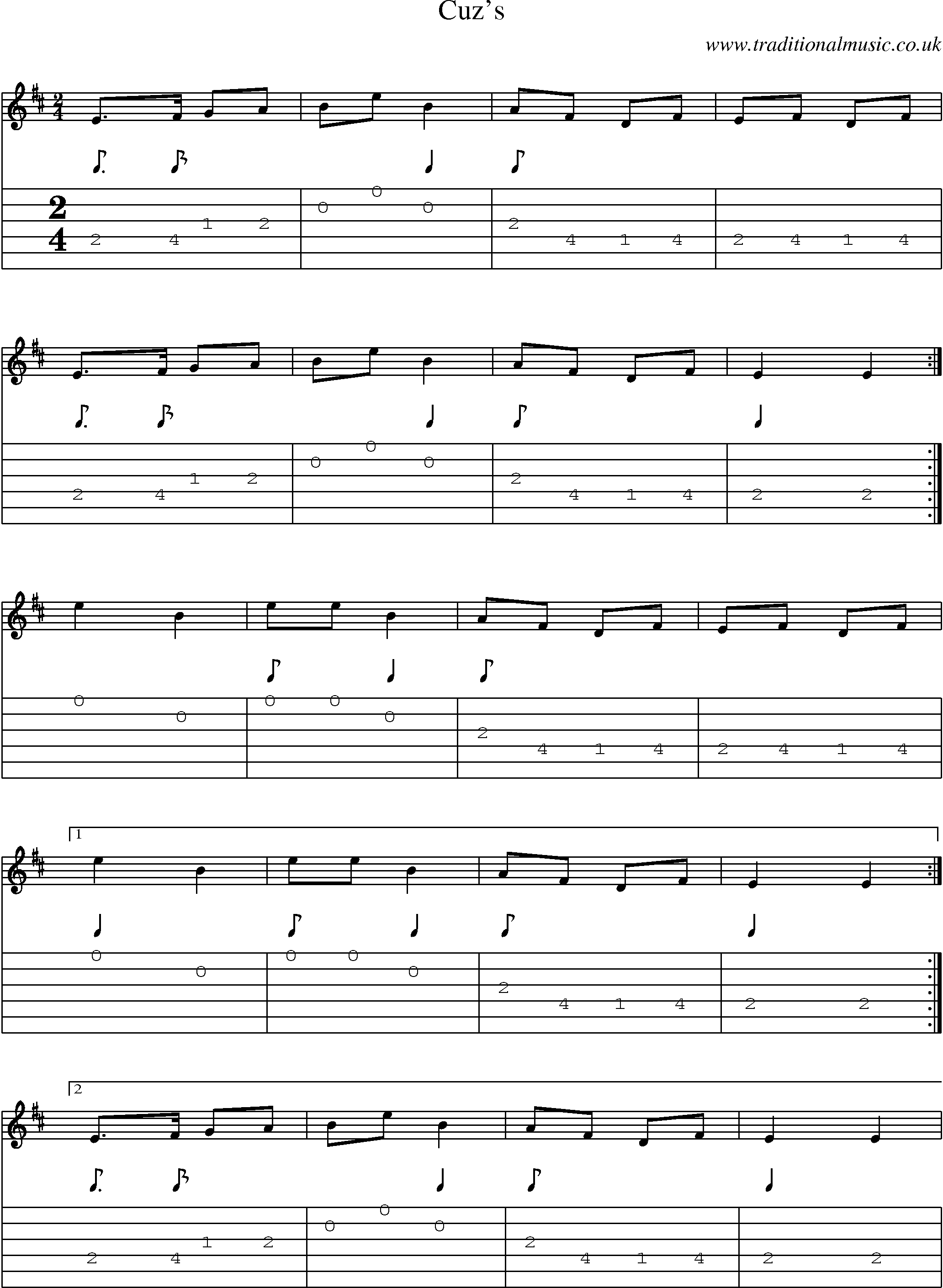 Music Score and Guitar Tabs for Cuzs