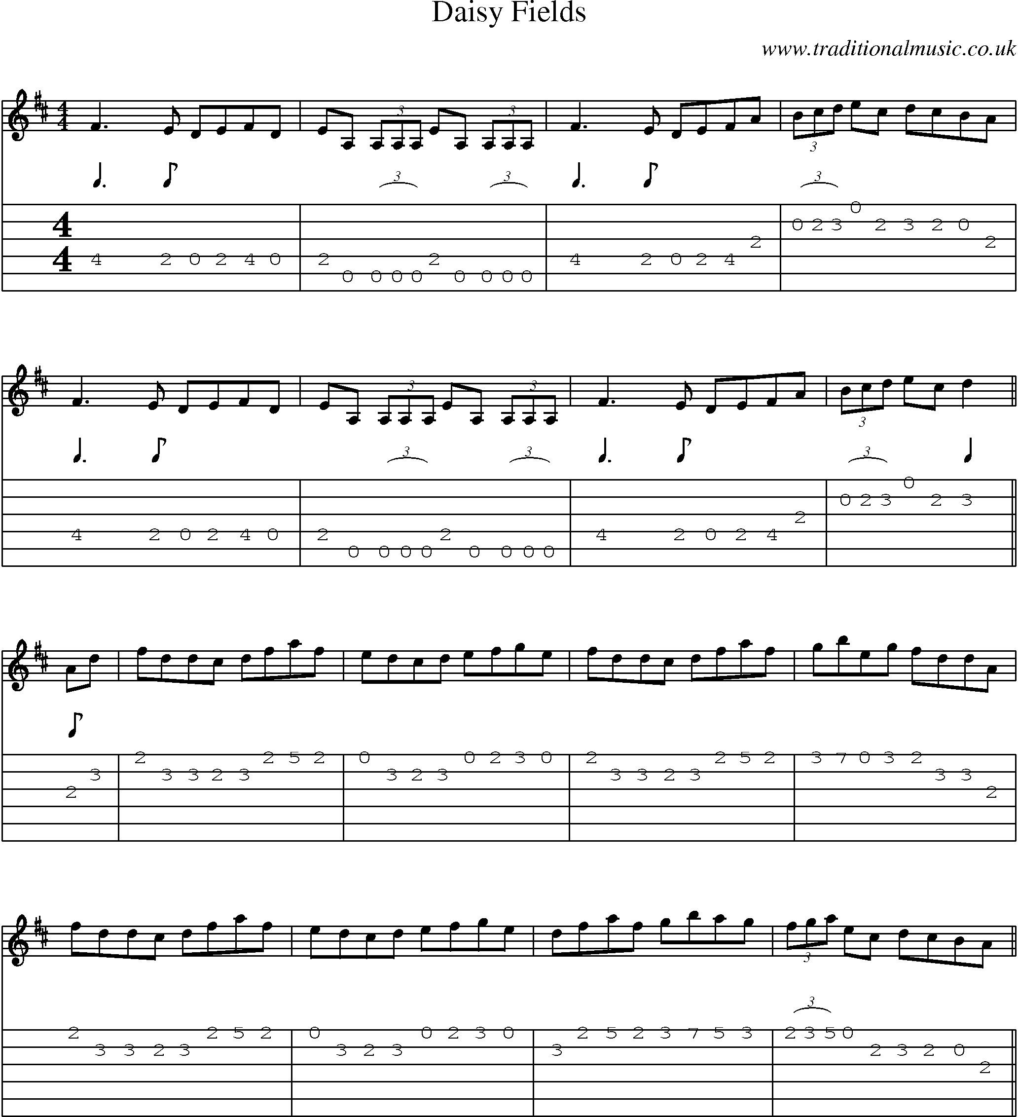Music Score and Guitar Tabs for Daisy Fields