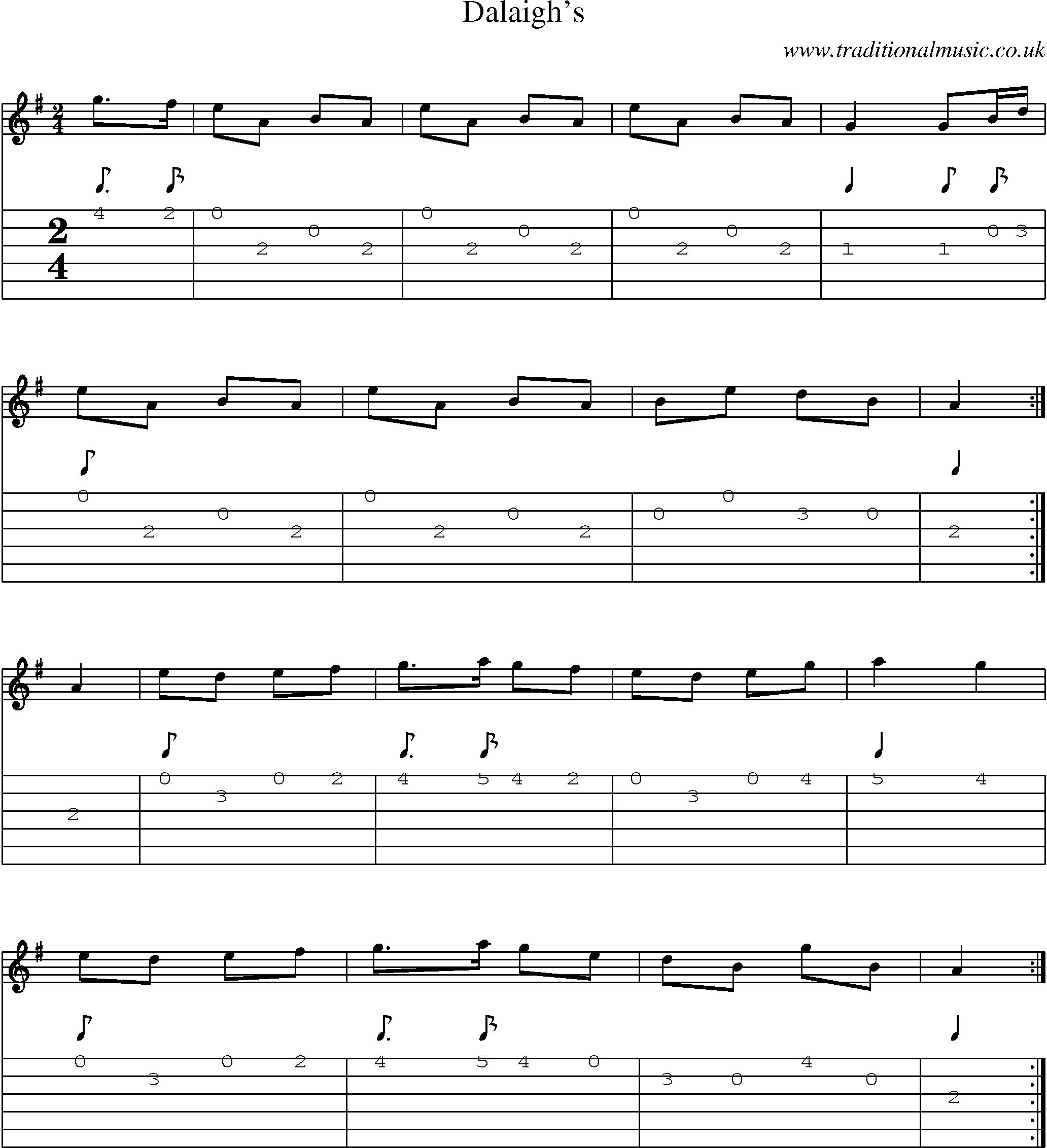 Music Score and Guitar Tabs for Dalaighs